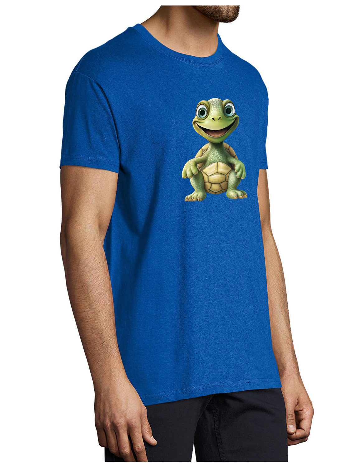 MyDesign24 T-Shirt Herren Print Shirt - Cartoon Schildkröte Brustprint Baumwollshirt mit Wildtier Aufdruck Regular Fit i279