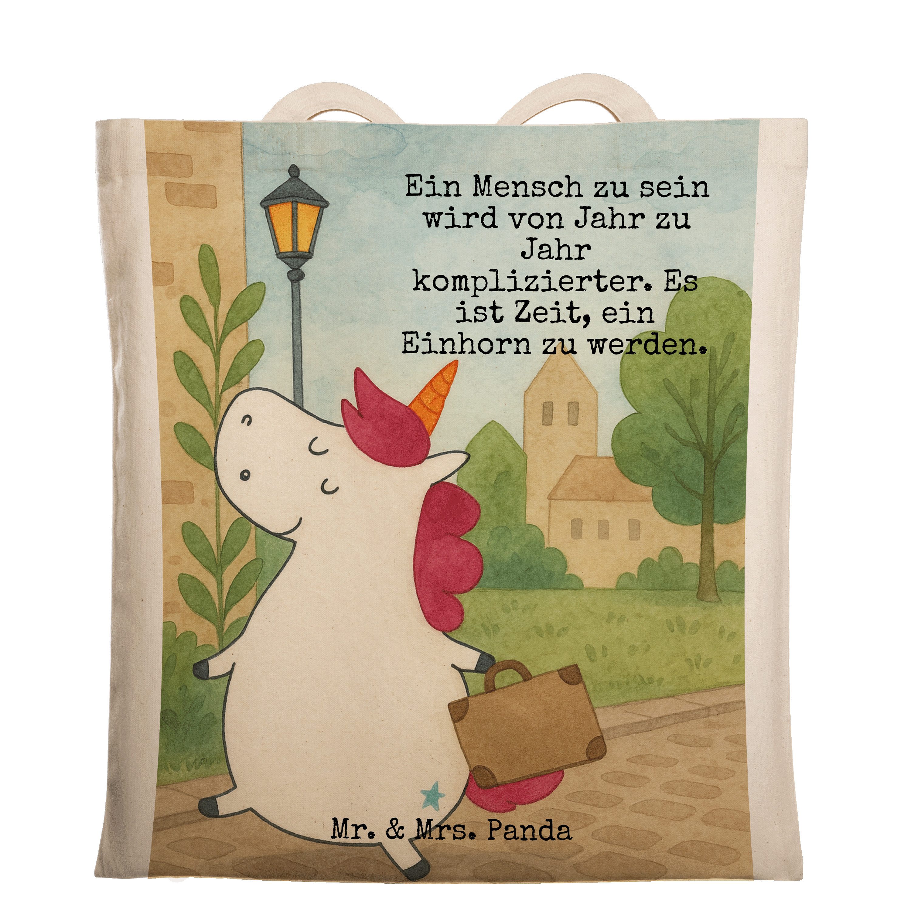 Mr. & Mrs. Panda Tragetasche Einhorn Koffer Design, Jutebeutel, Weiß, Lustig, Uni Tasche, Beutel, (Packung), Jutetasche Baumwoll-Shopper umhängebeutel