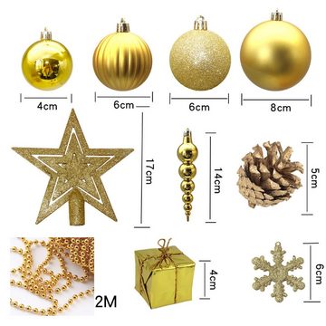 Rouemi Weihnachtsbaumkugel Weihnachtsbaumschmuck (60 St),Weihnachtskugel-Set mit Baumspitze