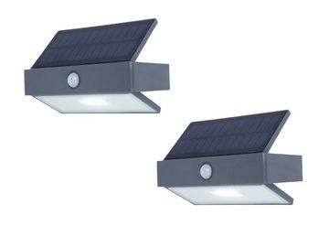 meineWunschleuchte LED Solarleuchte, Bewegungsmelder, LED fest integriert, Kaltweiß, 2er SET Solarlicht-er mit Bewegungsmelder, Fassadenlampen Hauswand