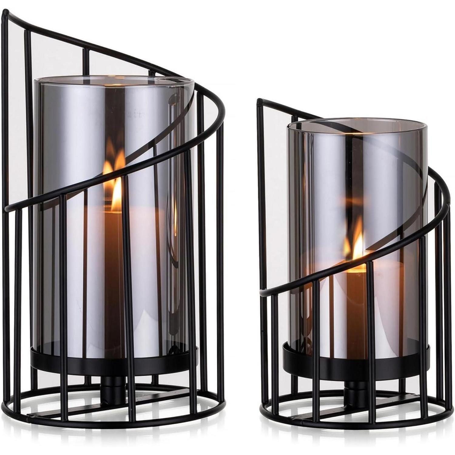 LuxusKollektion Windlicht Windlicht Glaszylinder Kerzenhalter Metallboden Teelicht Schwarz (1 St)