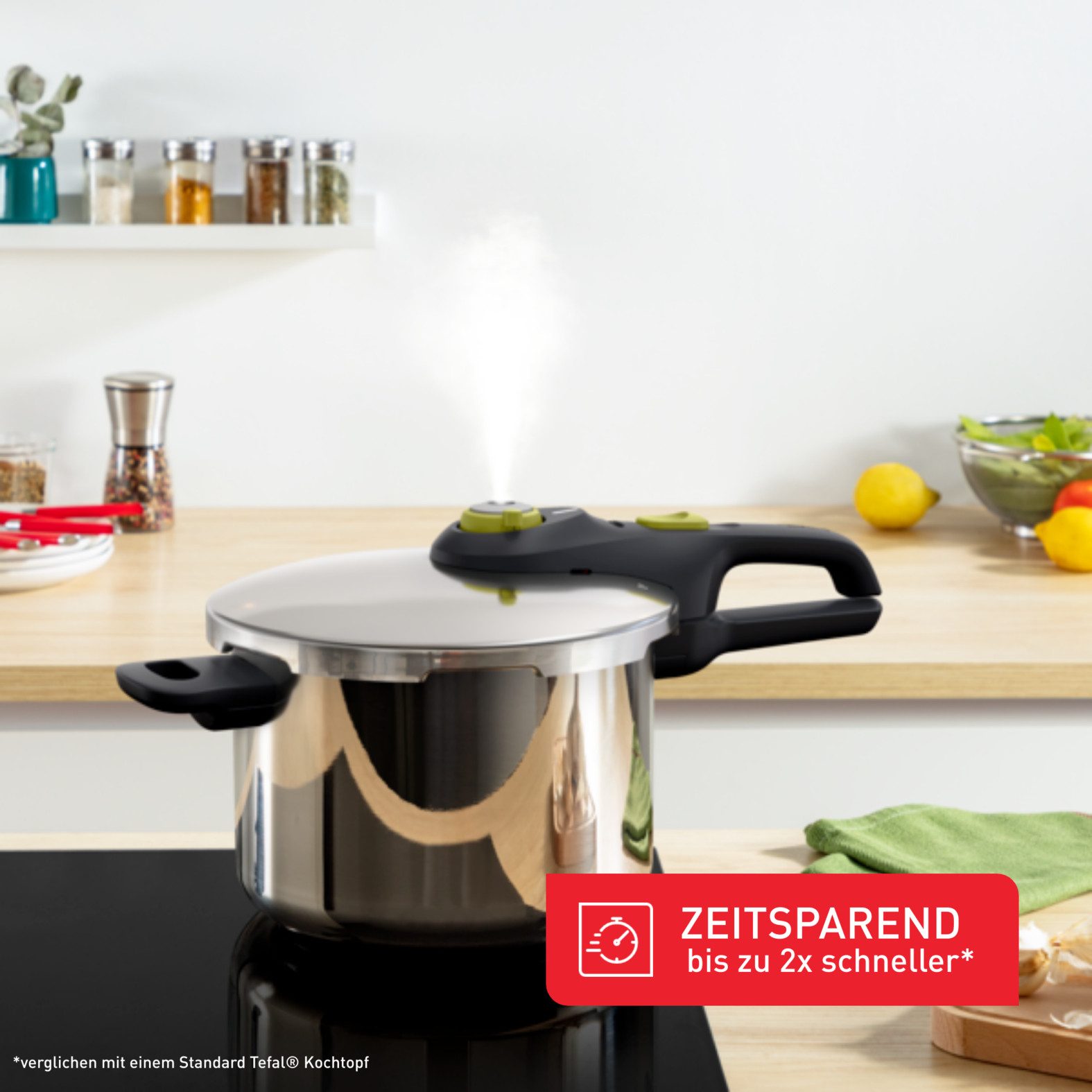Tefal Schnellkochtopf Secure 5 Neo, Dampfkochtopf Induktion, Fassungsvermögen 6L, Edelstahl (1-tlg), 5-fach Sicherheitssystem, geeignet für alle Herdarten, P25307