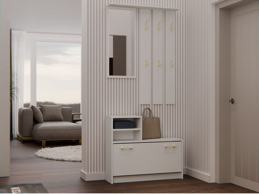 Raumhirsch Furniture Schuhschrank Garderoben-Set (Schuhschrank und 6 Kleiderhaken mit Spiegel) verschiedene Farben