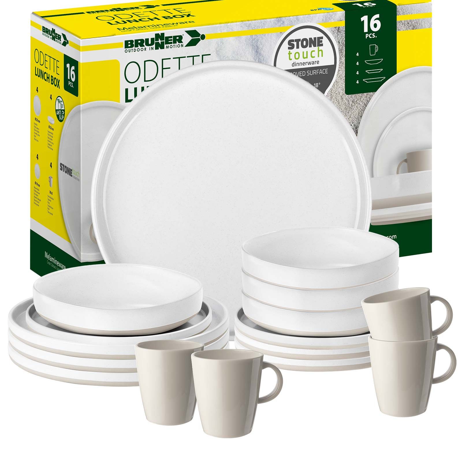 BRUNNER Geschirr-Set BRUNNER Camping Geschirrset ODETTE (7, 12, 16-tlg) WHITE AntiSlip (16-tlg)