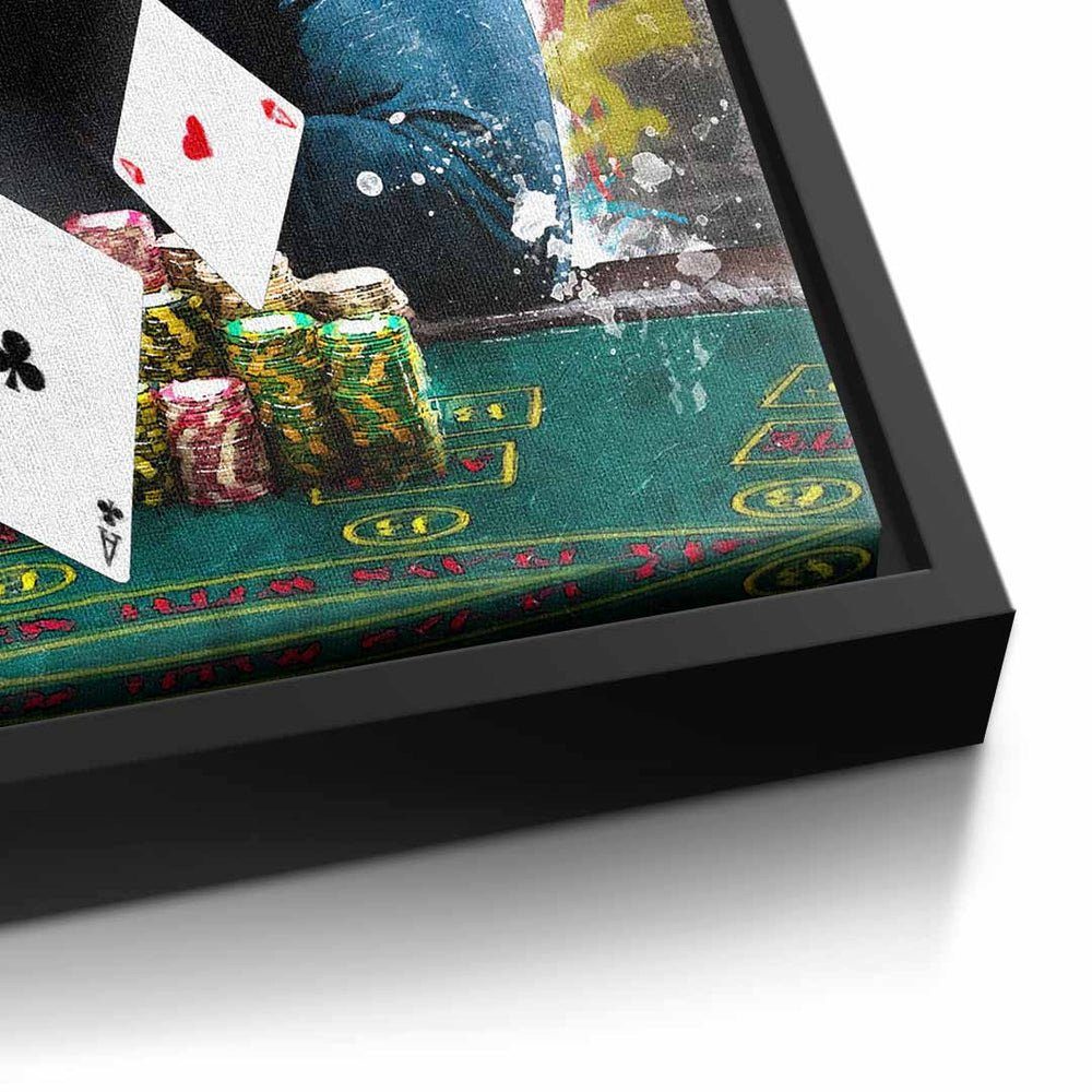 Geld Erfolg take Rahmen risk DOTCOMCANVAS® weißer All black Leinwandbild, money the Leinwandbild Poker in casino