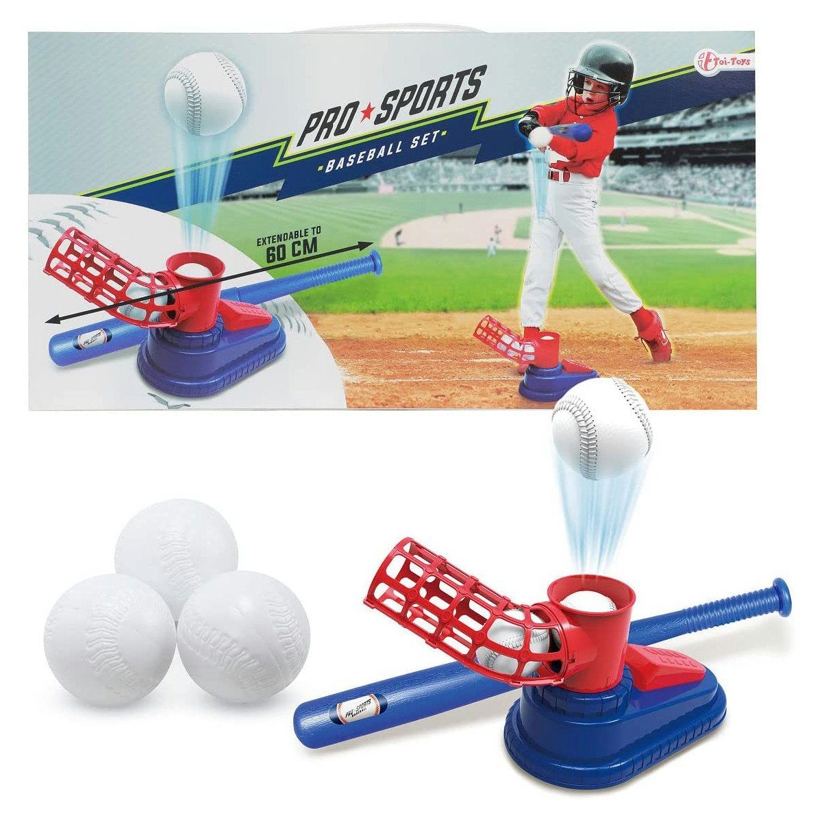 + PRO Toi-Toys Bällen Baseballtrainer mit SPORTS Baseball 3 Ballshooter - Schläger,