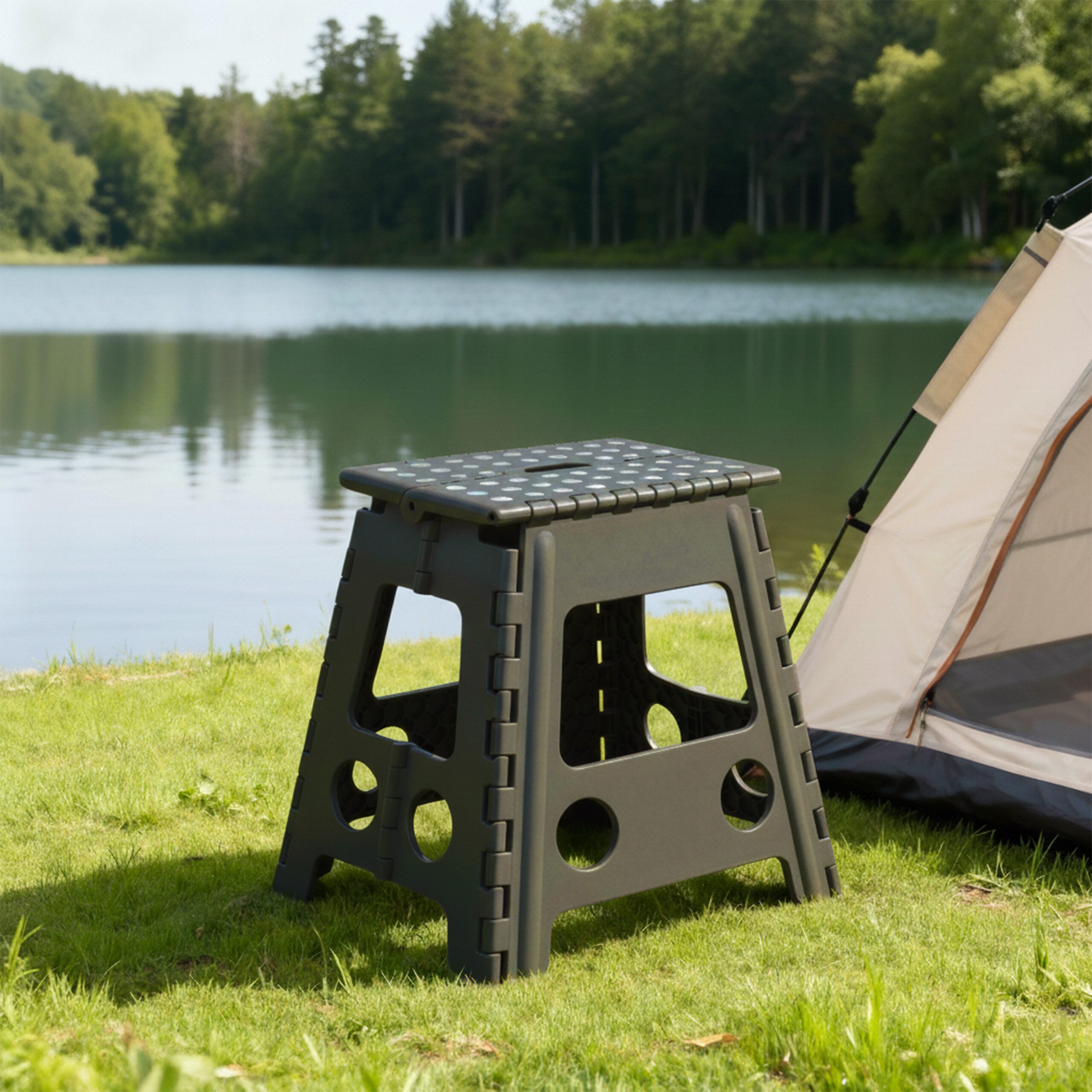 relaxdays Tritthocker Klapphocker faltbar XL, Dunkelgrau