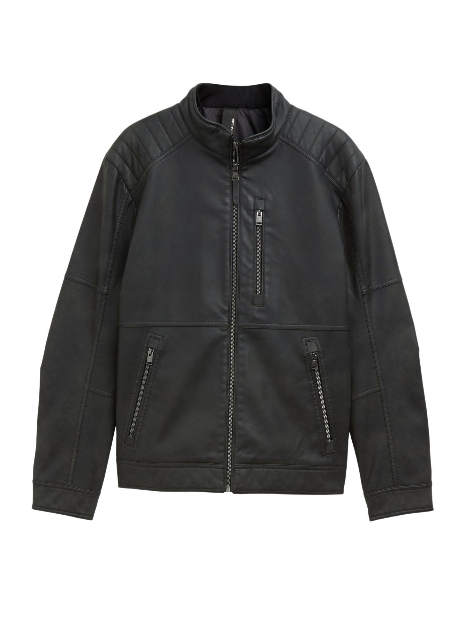 TOM TAILOR Lederjacke O schwarz,Outdoor,Viskose,Unifarben,Stehkragen,Lang,Regular Fit
