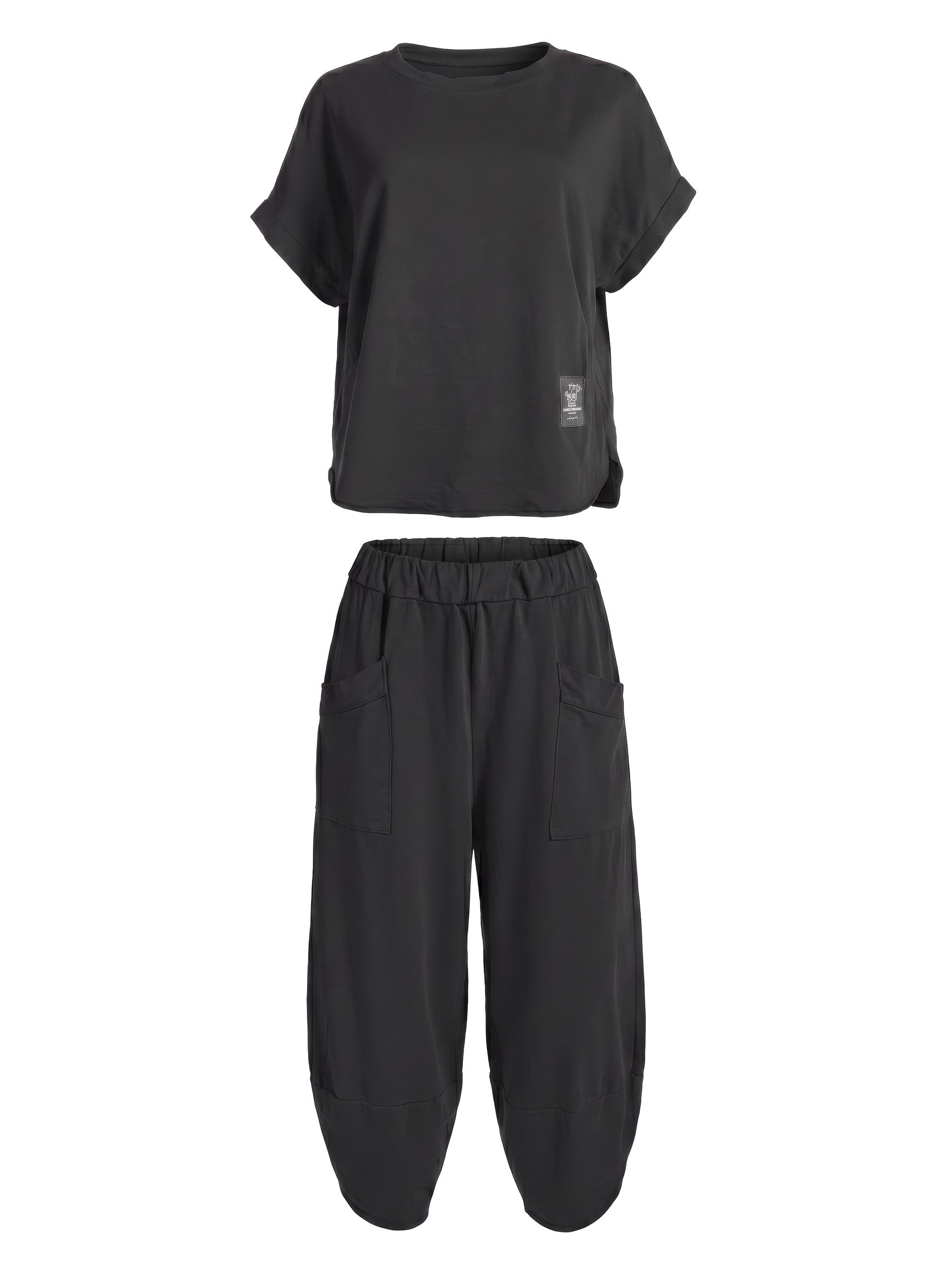 PEKIVESSA Jogginganzug Oversized Kurzarm Sweatanzug Set mit 7/8-Hose (2-tlg), Sweatshirt & Sweatpants 2-tlg.