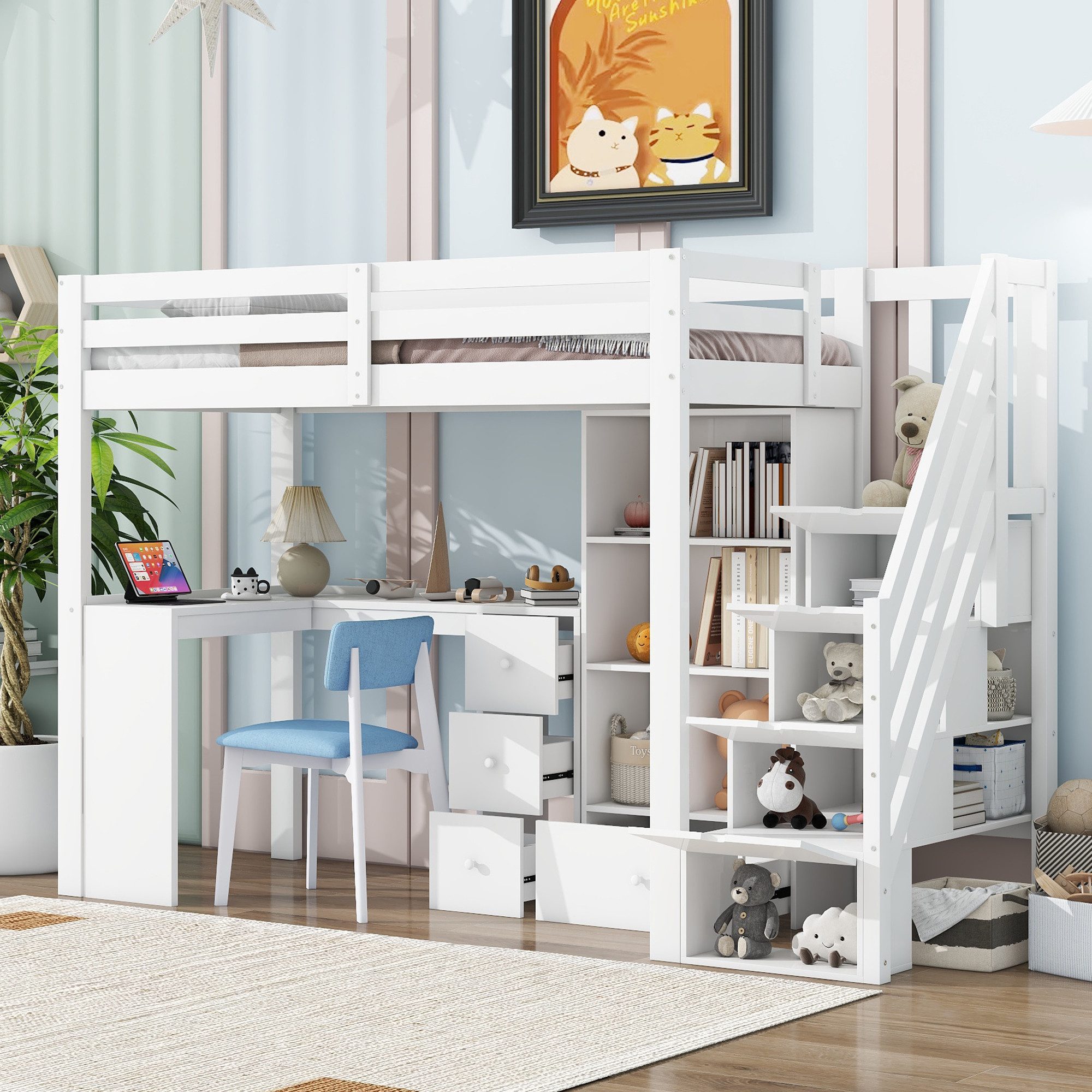Flieks Hochbett Kinderbett 90x200cm mit Schreibtisch günstig online kaufen