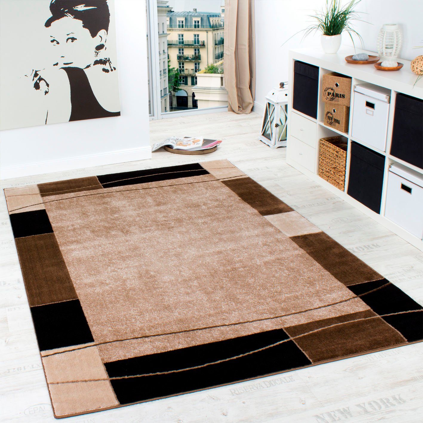 Teppich Sinai 054, Paco Home, rechteckig, Höhe: 13 mm, Kurzflor, mit Bordüre,  ideal im Wohnzimmer & Schlafzimmer, perfekt für das Wohnzimmer geeignet