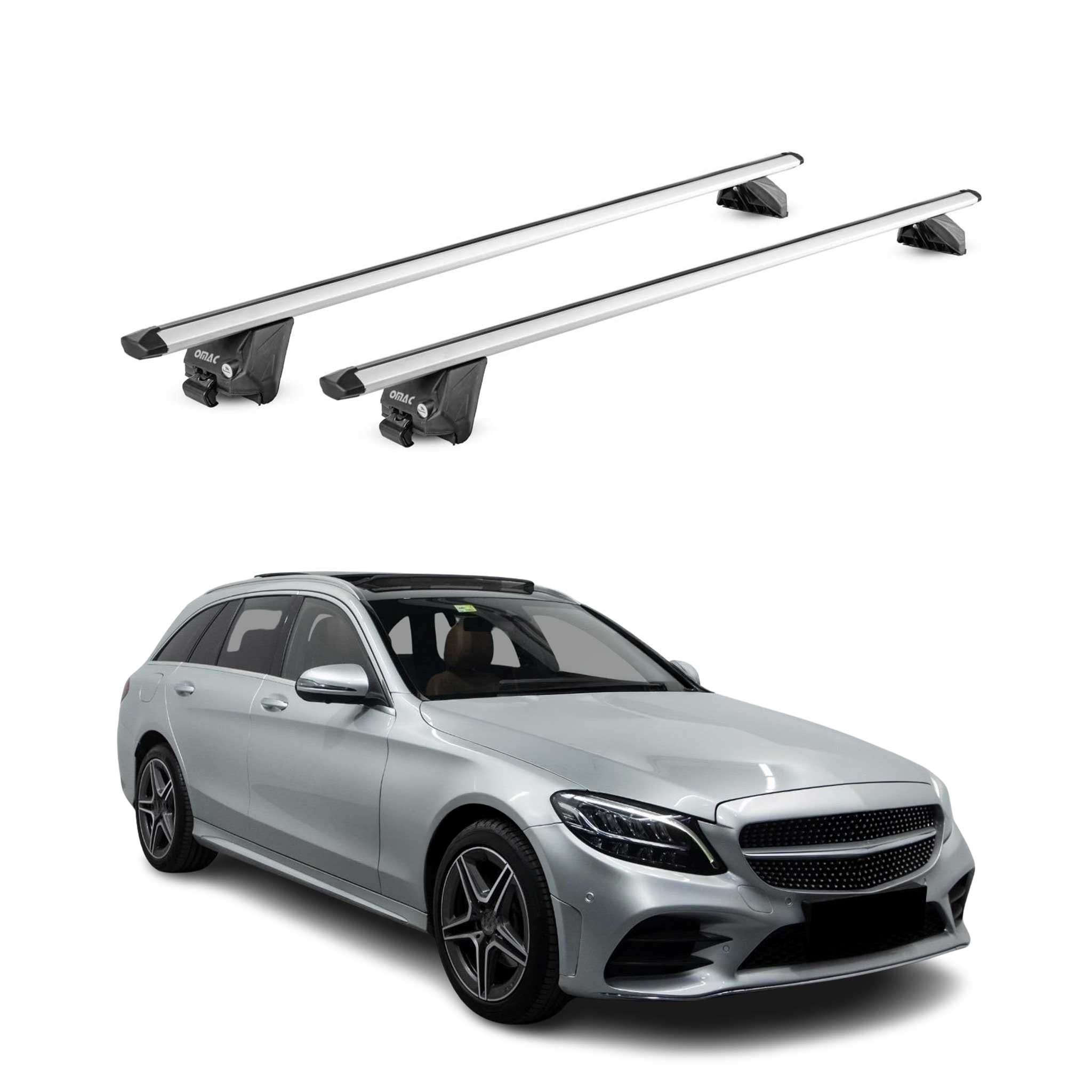 OMAC Dachträger Dachträger für Mercedes C Klasse S205 Kombi 2015-2021 100kg Alu Silber (2-St), Wasserbeständig,Abnehmbar,Multifunktional,Leichtgewichtig