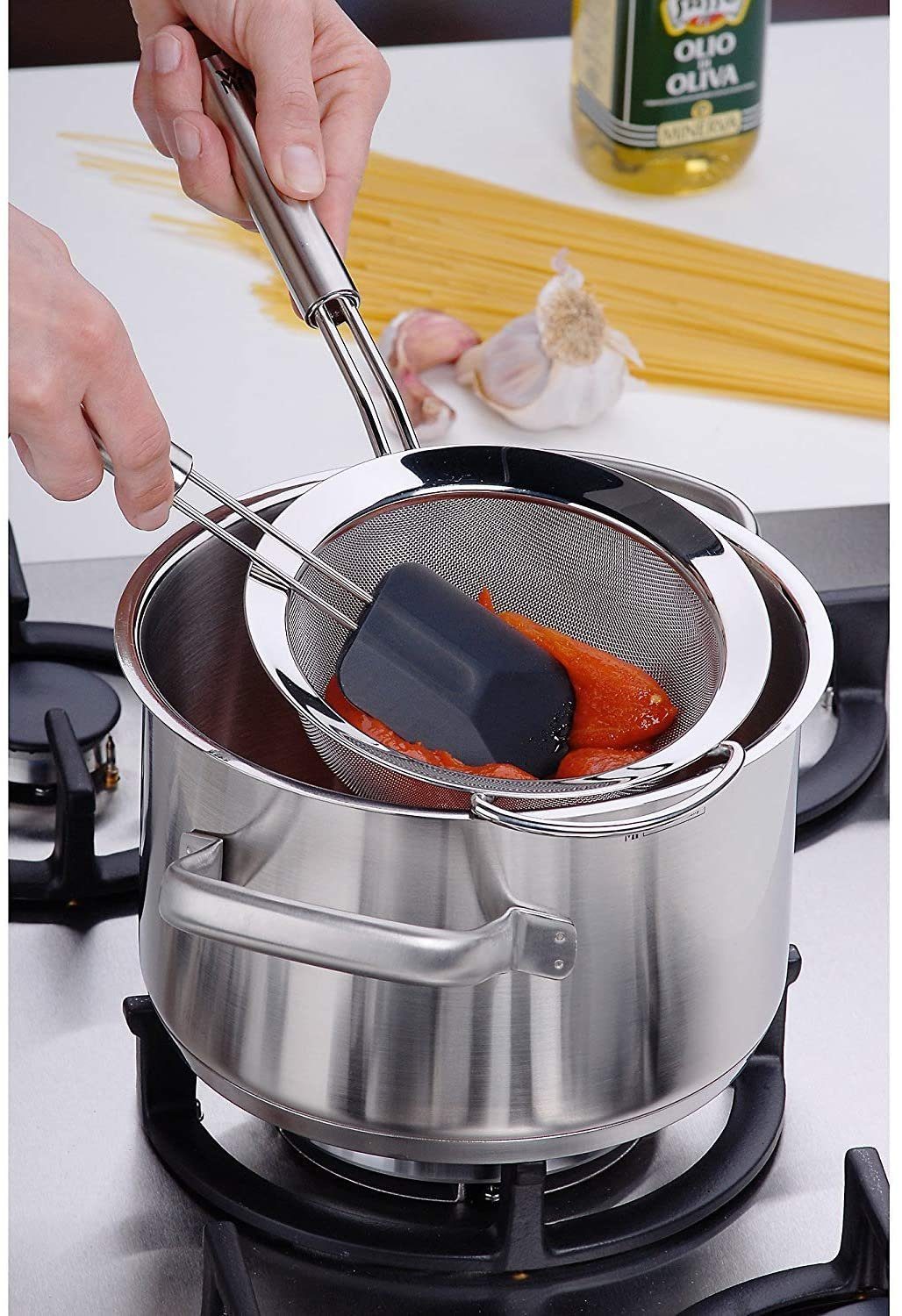 WMF Küchensieb Profi Plus Brühsieb, 20 cm, Cromargan® Edelstahl rostfrei 18/10, (1x Brühsieb mit Drahtgeflecht (20 cm, Länge 43 cm), 1-St., 1x Brühsieb mit Drahtgeflecht (20 cm, Länge 43 cm), Profi Plus