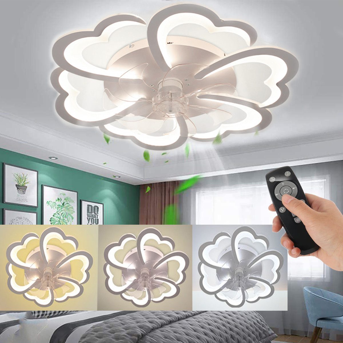 LETGOSPT Deckenleuchte Deckenventilator mit Lampe, 50W günstig online kaufen