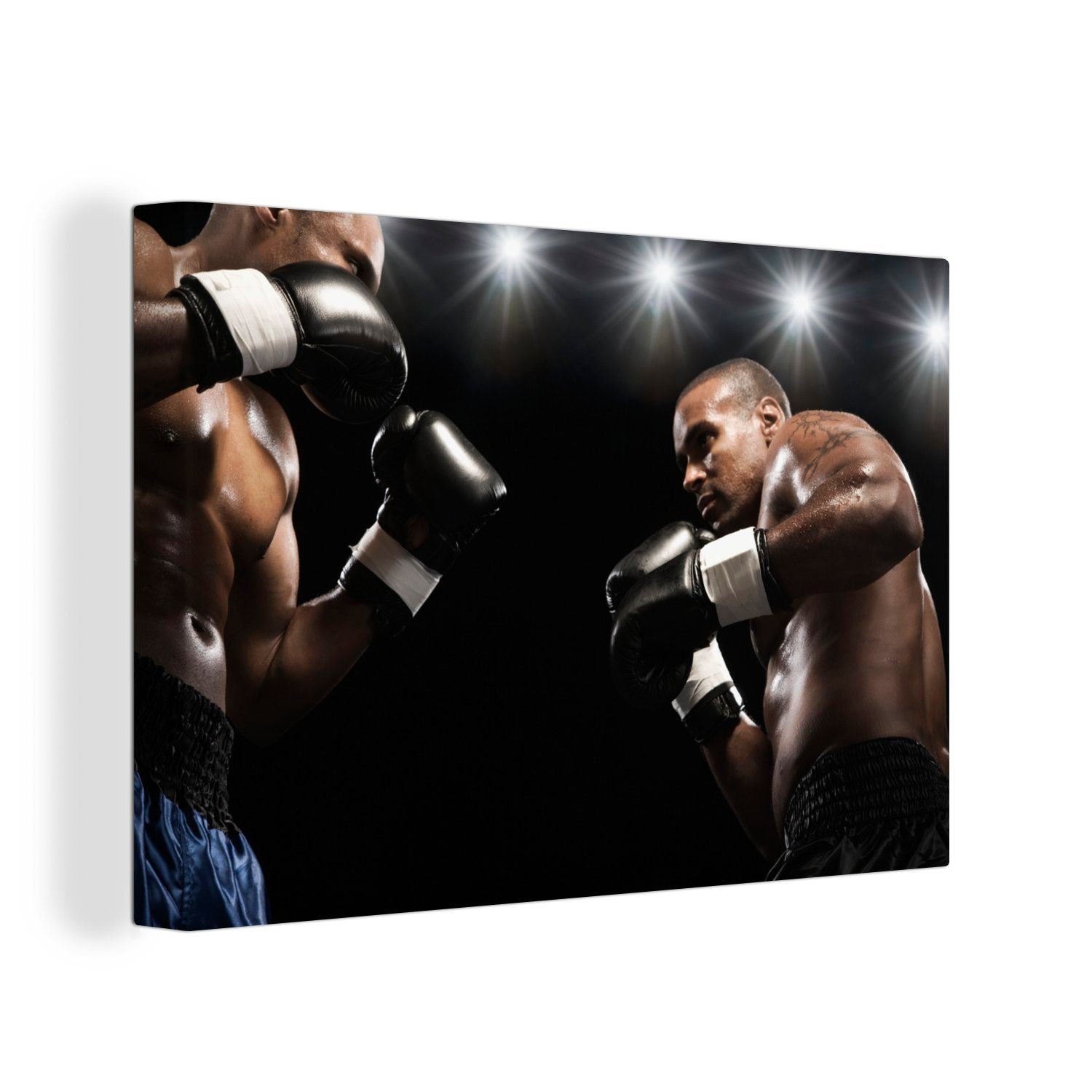 OneMillionCanvasses® Leinwandbild Zwei Boxer stehen sich in einem Kampf gegenüber, (1 St), Wandbild Leinwandbilder, Aufhängefertig, Wanddeko, 30x20 cm