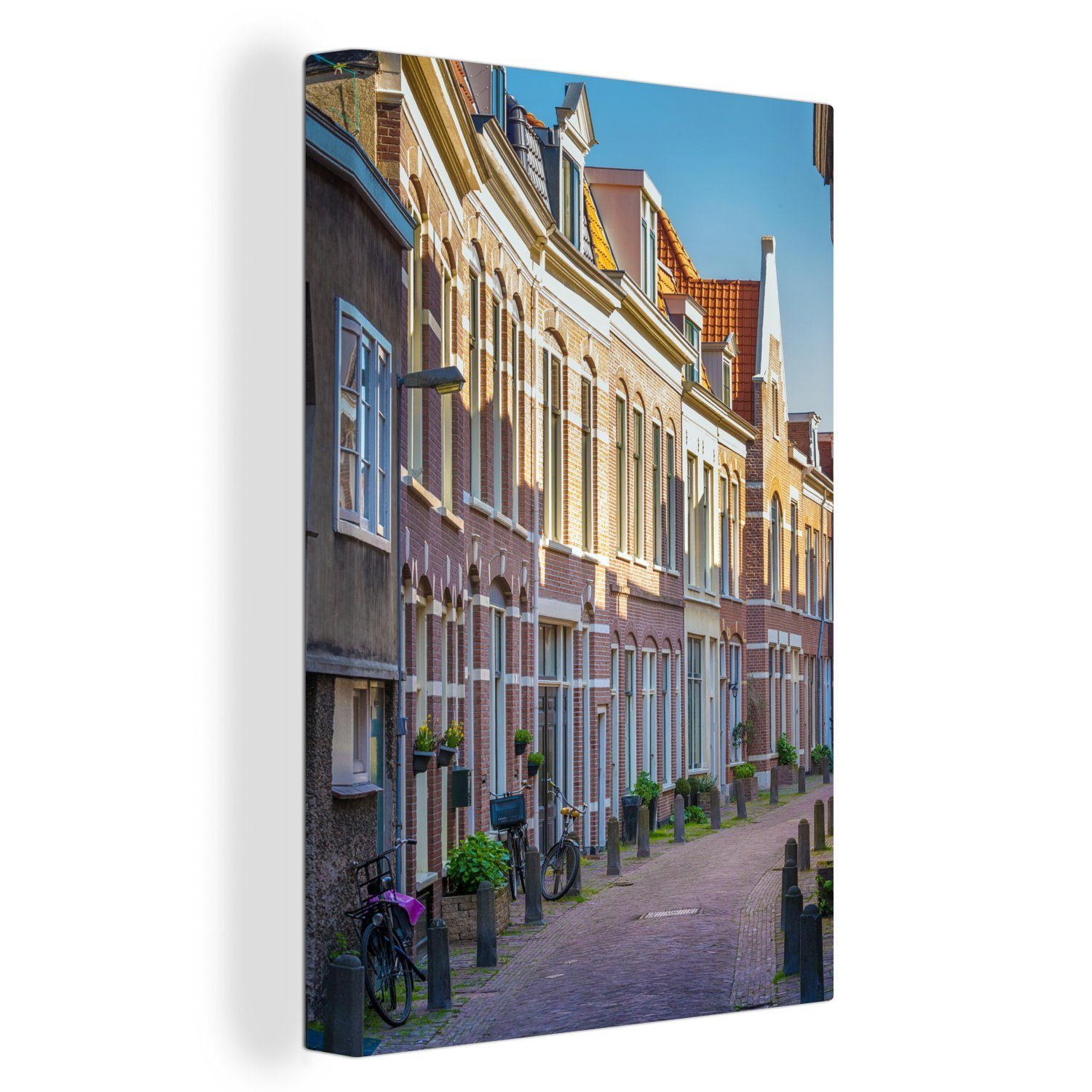 OneMillionCanvasses® Leinwandbild Haus - Haarlem - Fahrrad, (1 St), Leinwandbild fertig bespannt inkl. Zackenaufhänger, Gemälde, 20x30 cm