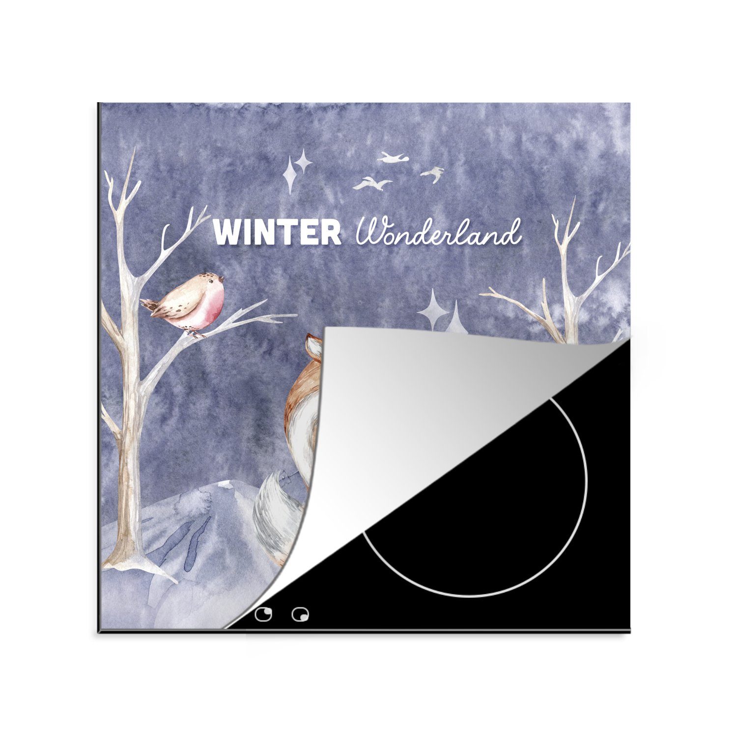 MuchoWow Herdblende-/Abdeckplatte Winter - Schnee - Fuchs, Vinyl, (1 tlg), 78x78 cm, Ceranfeldabdeckung, Arbeitsplatte für küche