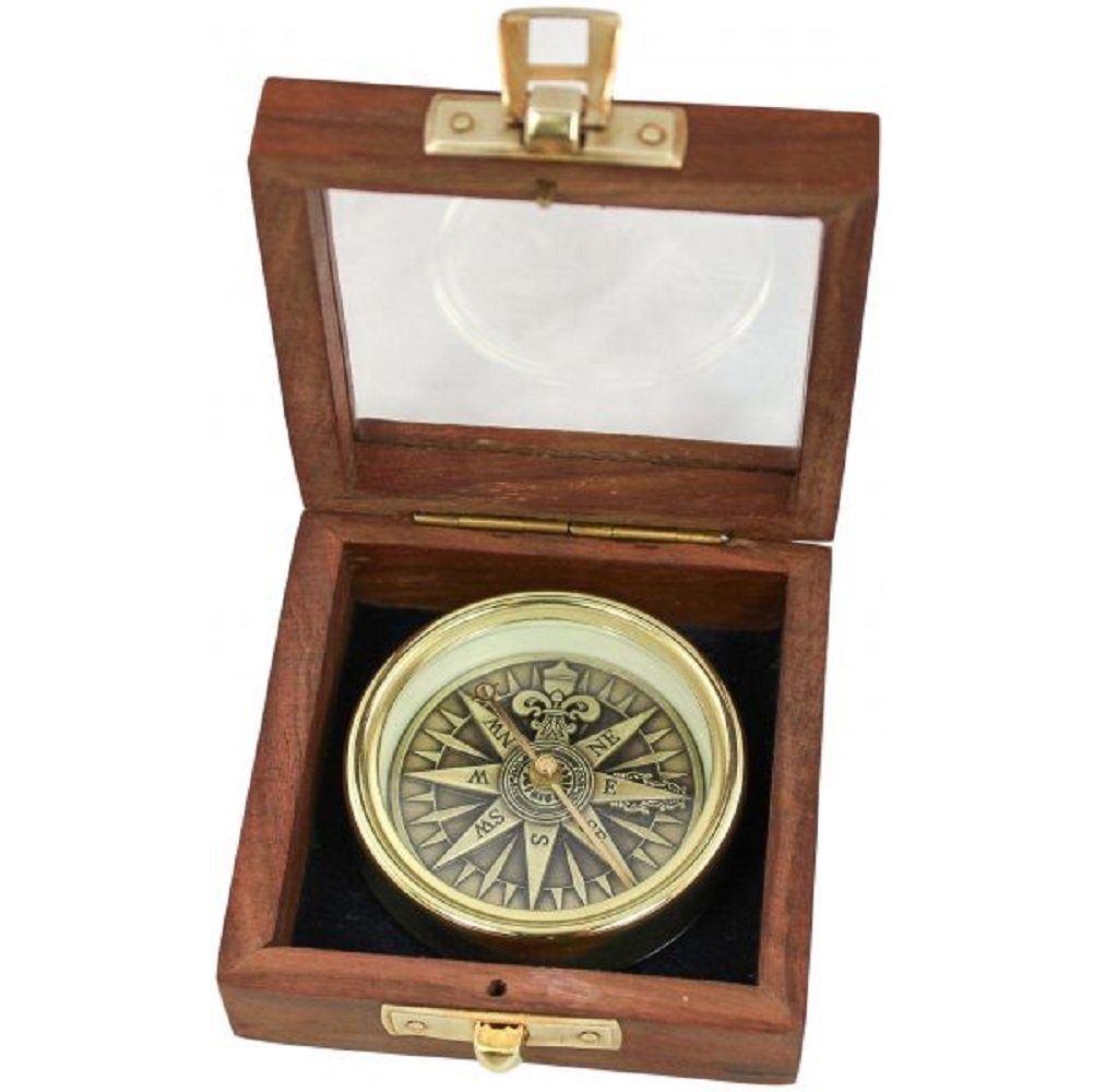 Linoows Dekoobjekt Kompass mit 3D Windrose, Tischkompass, Magnetkompass, Reproduktion | Deko-Objekte