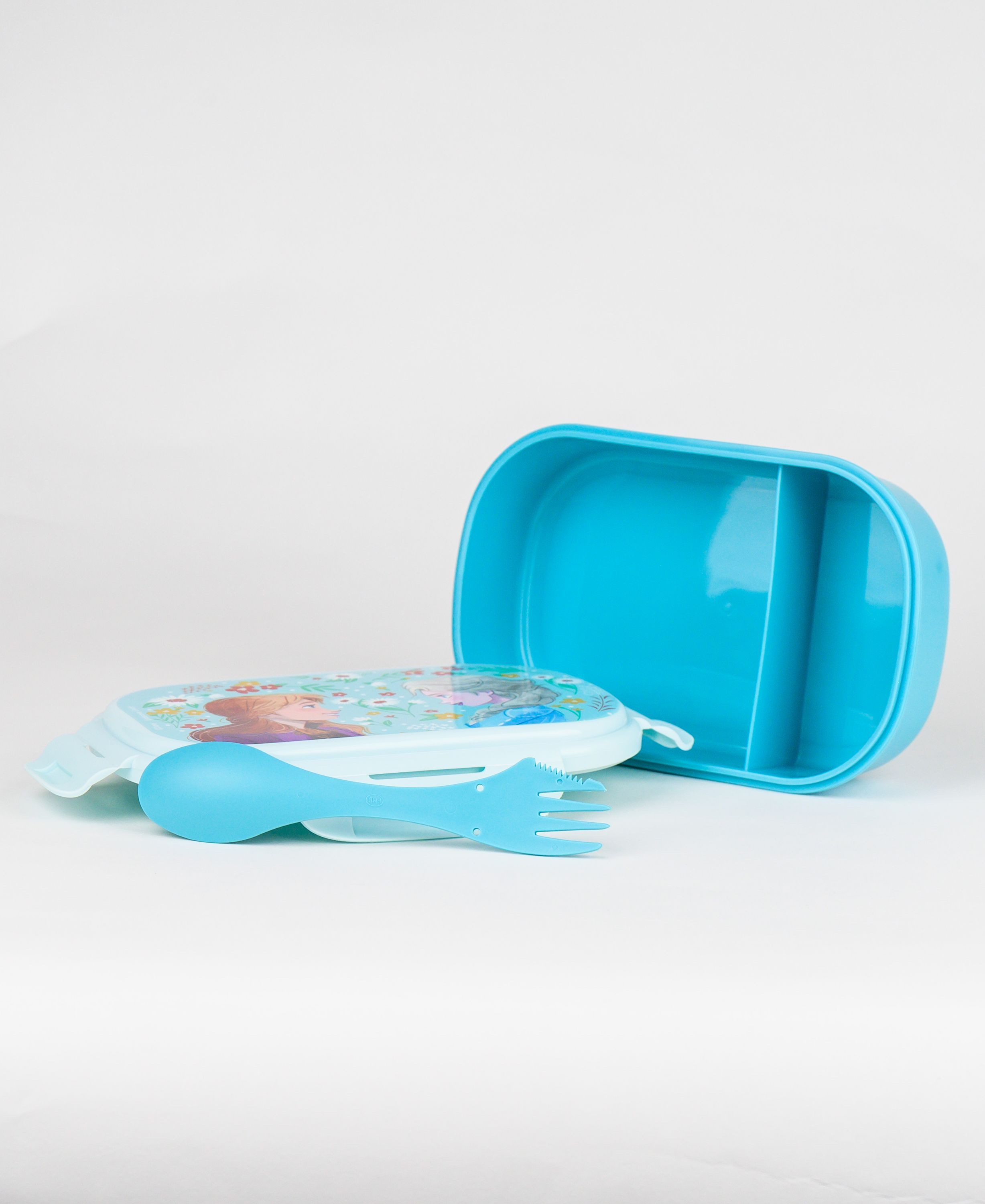 Disney Frozen Lunchbox Elsa & Anna, PP, (2-tlg), Kinder Brotdose mit 2-Fach-Unterteilung & Göffel-Messer BPA frei