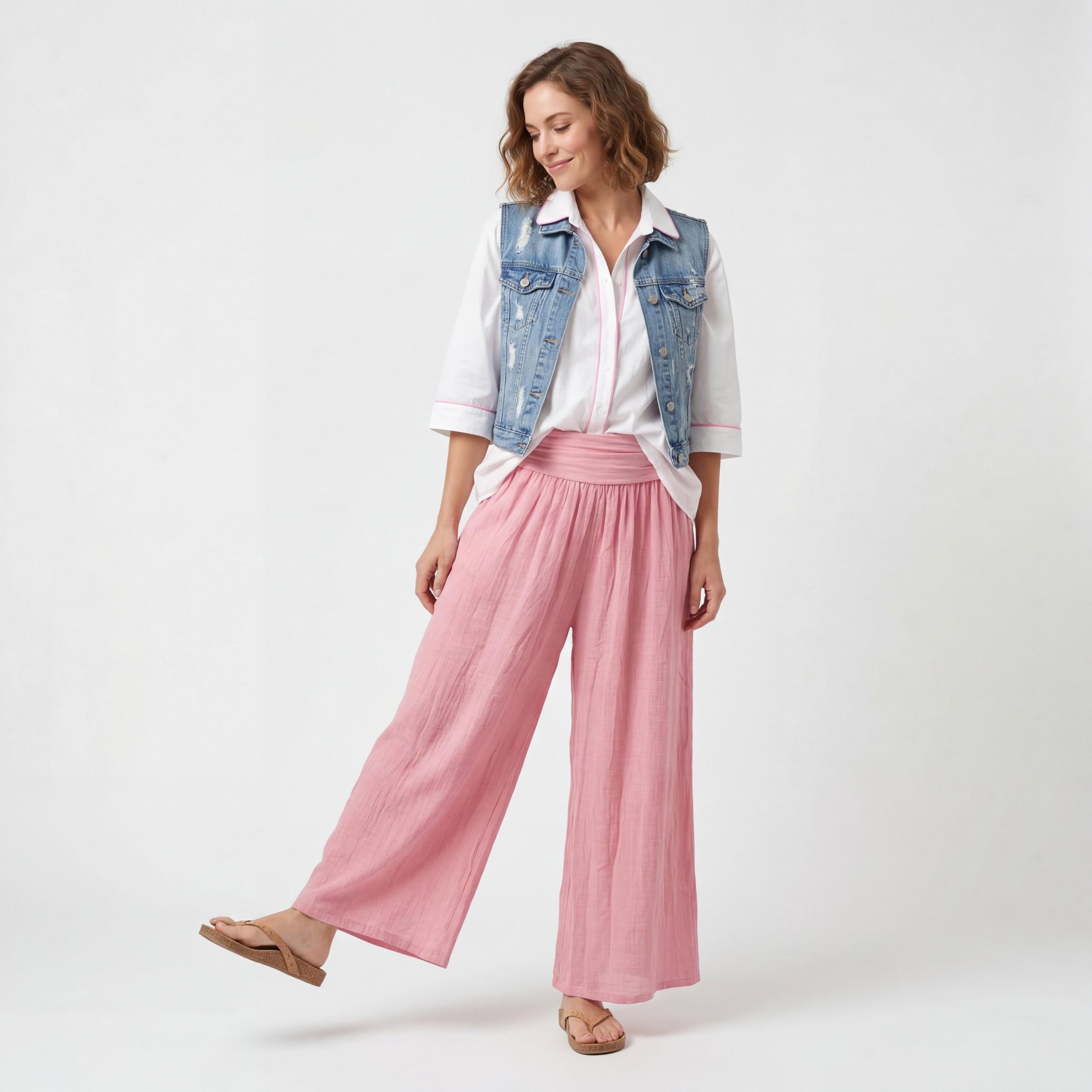 OriginalYou Haremshose Damen Flatterhose Baumwolle Sommerhose Leinen Optik Culotte Volant Middle Waist