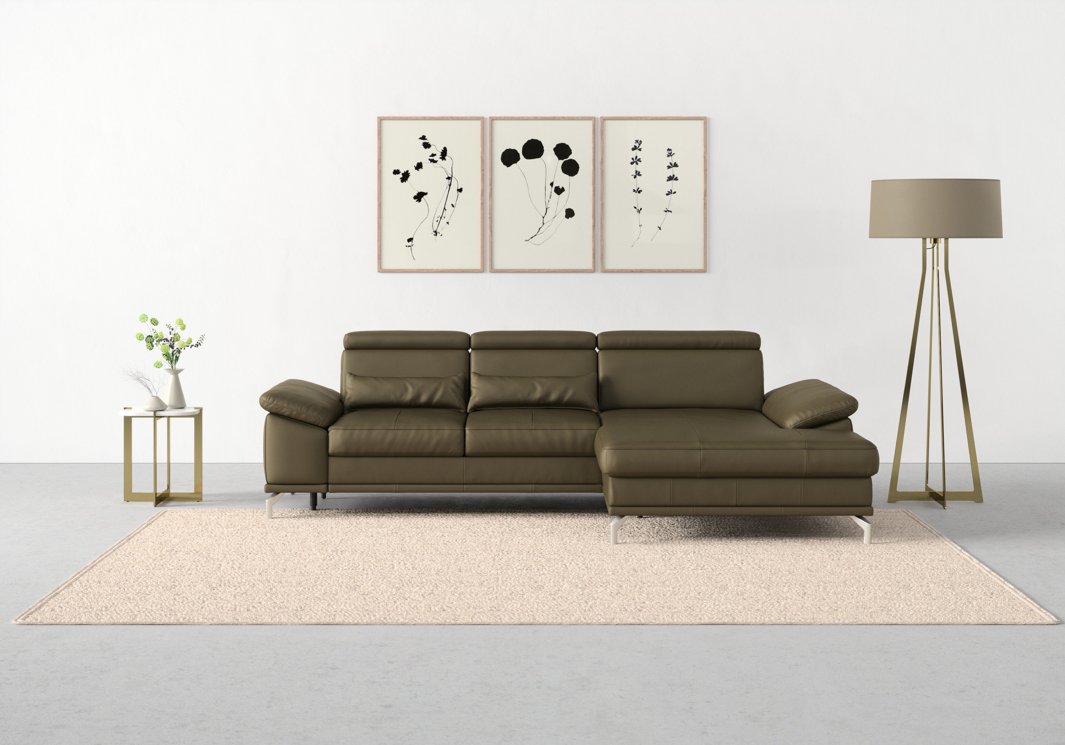 sit&more Ecksofa Cabrio L-Form, B: 295 cm, mit Sitztiefen-, Arm- & Kopfteilverstellung, 2 Nierenkissen, Federkern, optional Bettfunktion und Stauraum