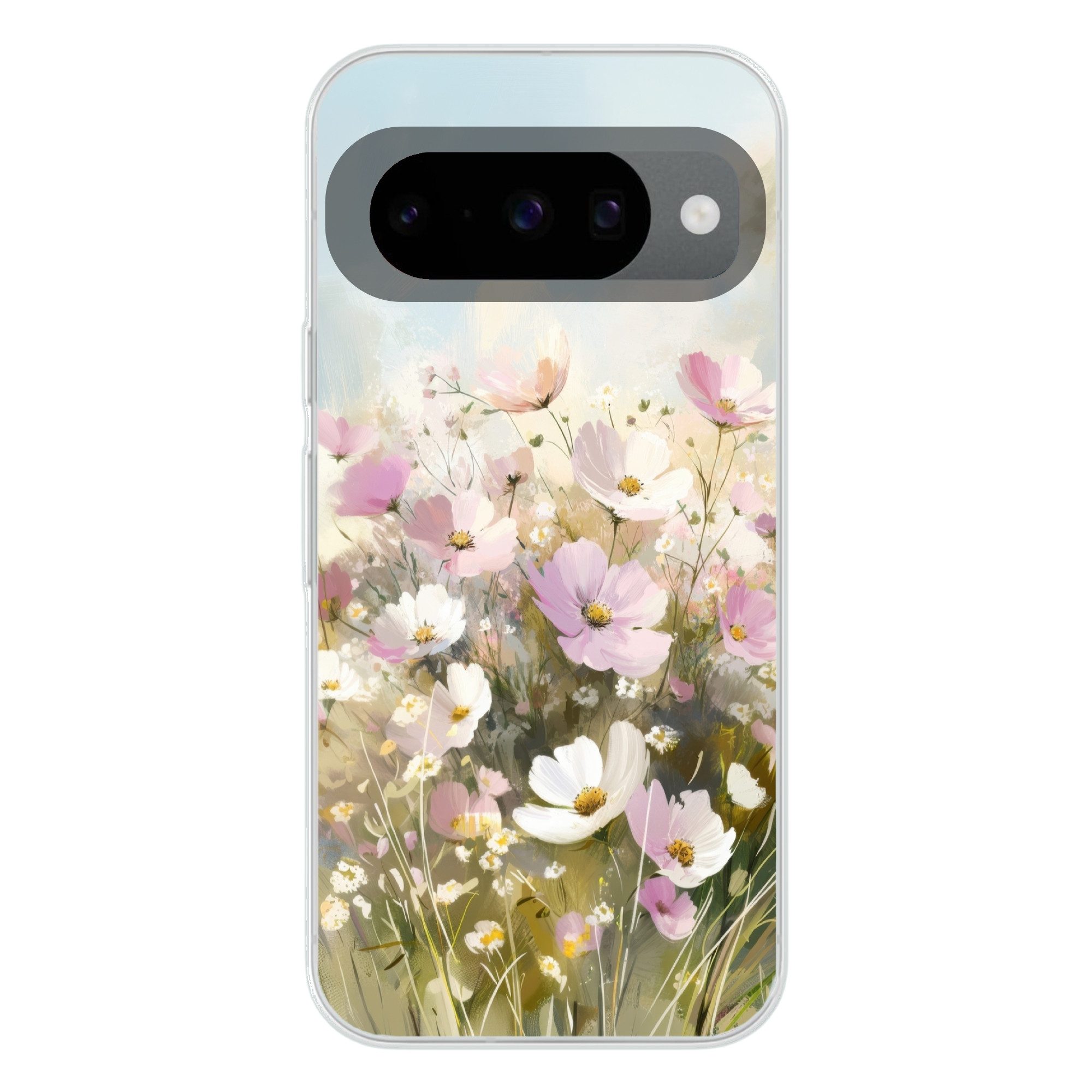 MuchoWow Handyhülle für Google Pixel 10 Pro Blumenfeld - Helle Farbtöne - Gemalt, Handy Case, Silikon, Bumper Case Dünn
