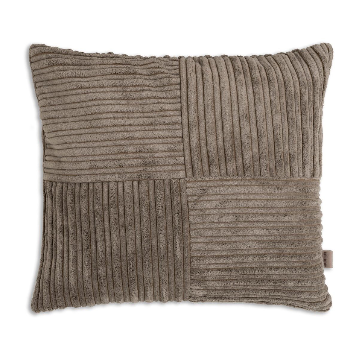 Knit Factory Dekokissen Ritz Kissen Taupe 50x50 cm Gestreift, deko kissen wohnzimmer sofa wärme winter herbst Strick sale modern