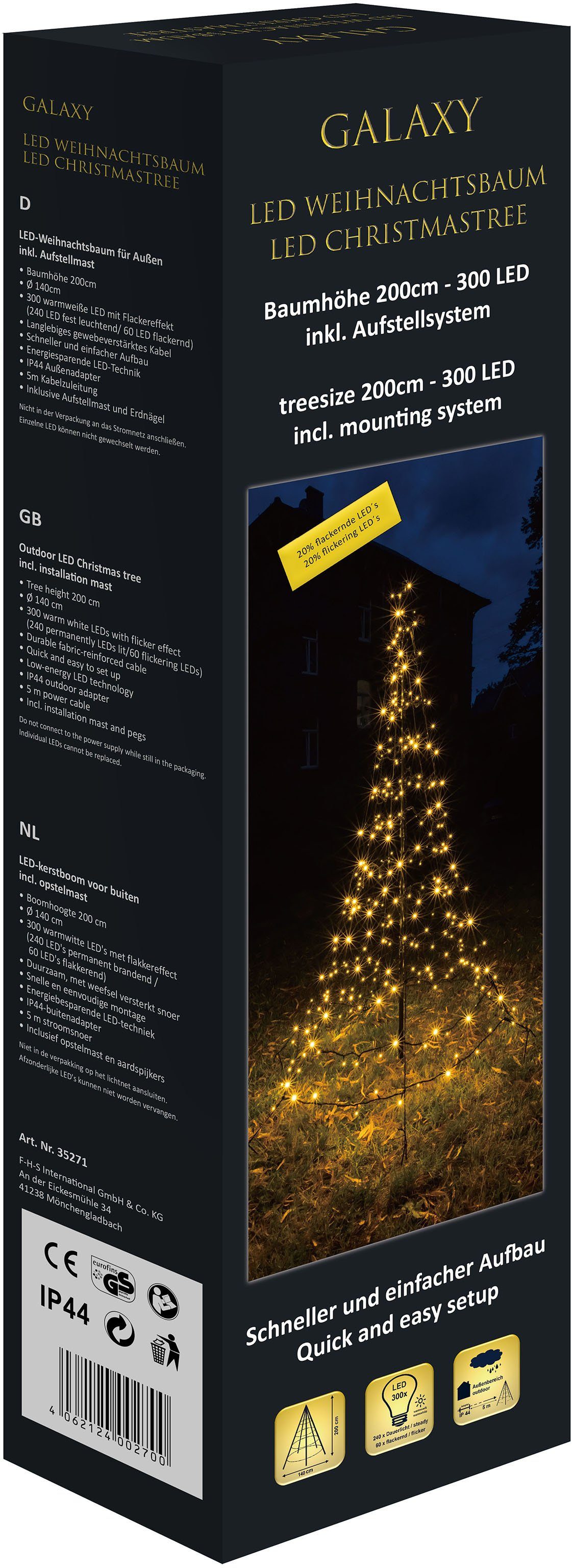GALAXY LED Dekolicht Weihnachtsdeko aussen, fest Warmweiß, integriert, LED LED stromsparende