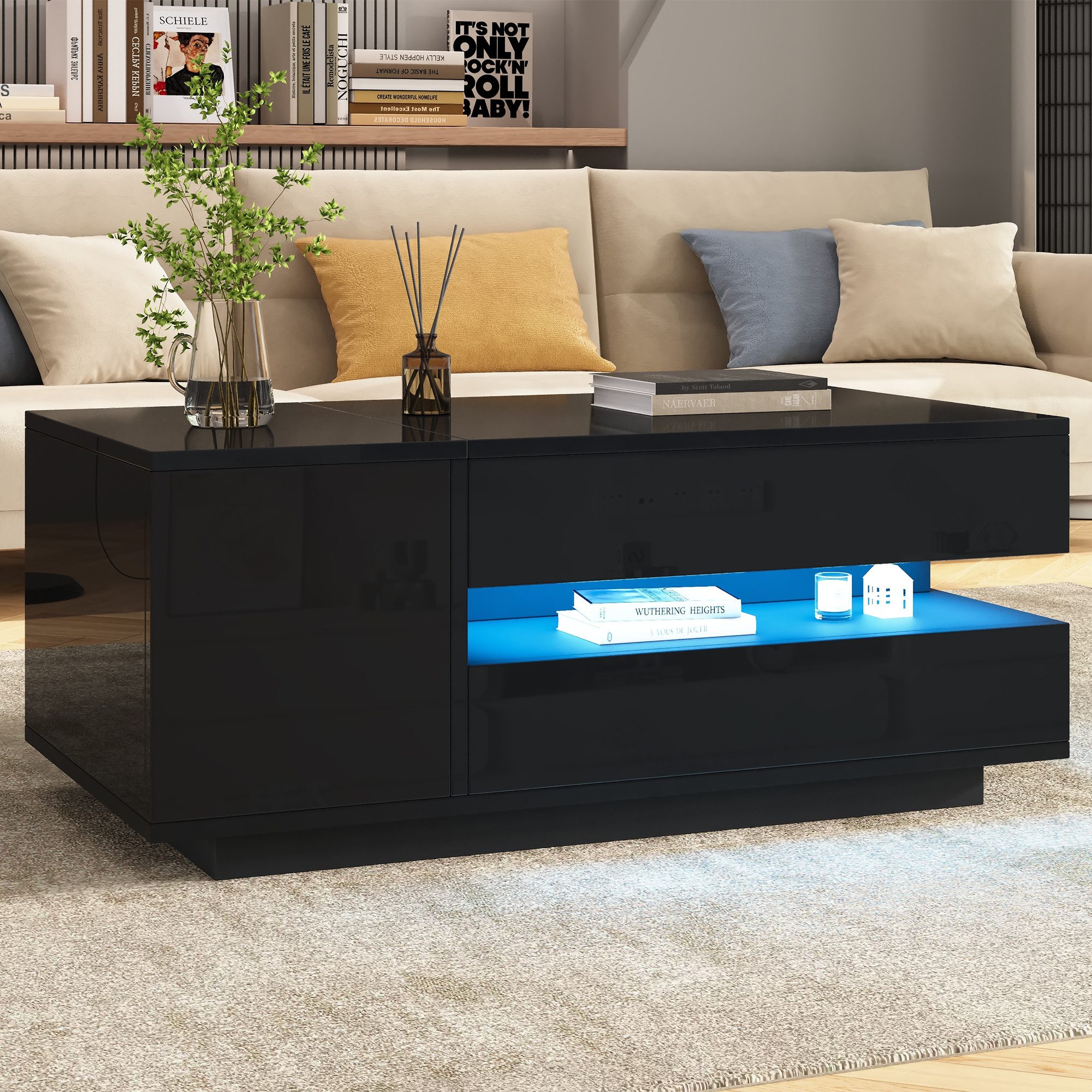 REDOM Couchtisch Multifunktionaler Hebetisch (Wohnzimmertisch, Beistelltisch, 1-St., LED-Couchtisch mit App-Steuerung), RGB-Stimmungsbeleuchtung