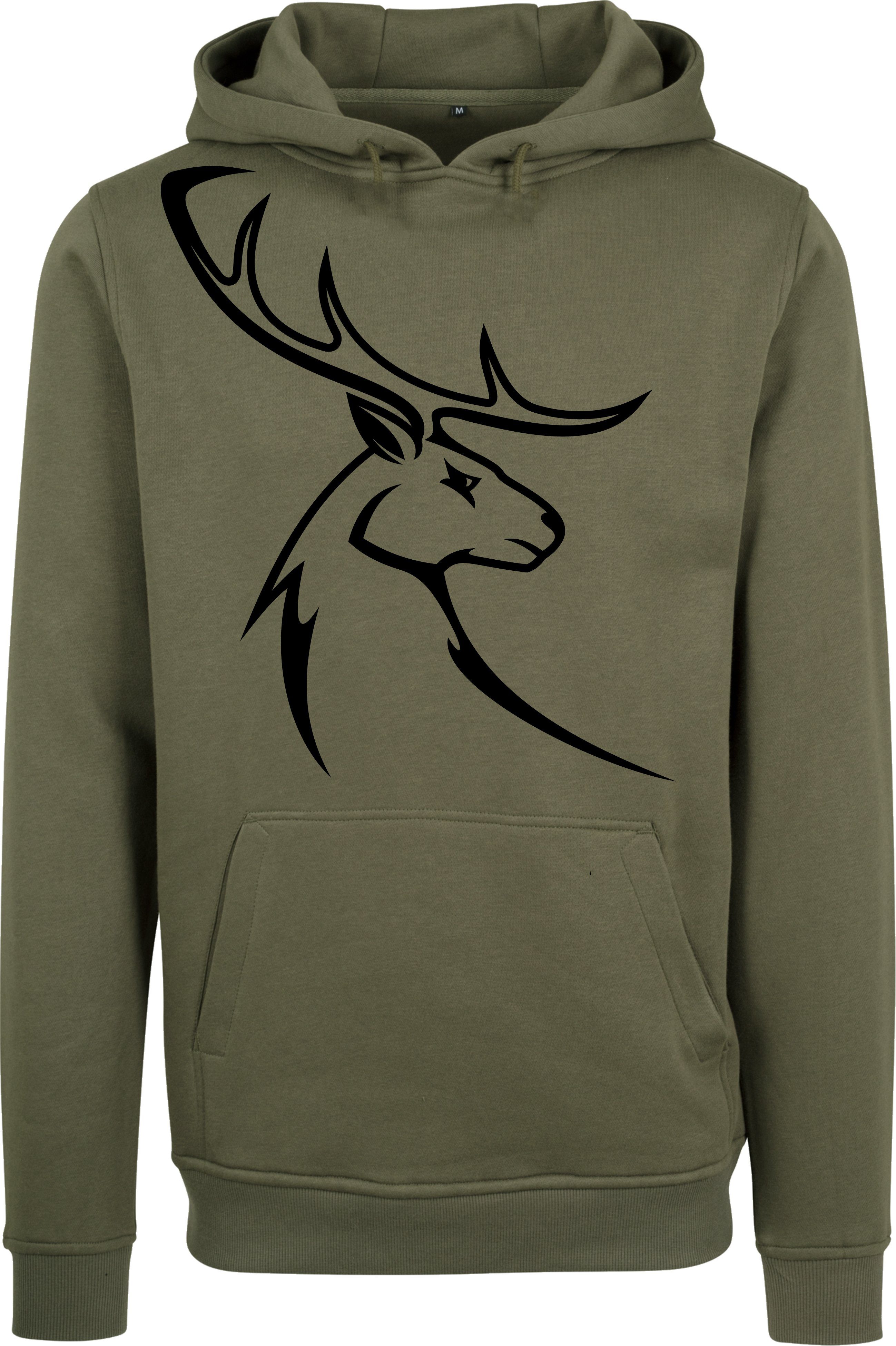 Baddery Kapuzenpullover Jäger Hoodie: "Hirschbock" - Geschenk für Jäger, hochwertiger Siebdruck