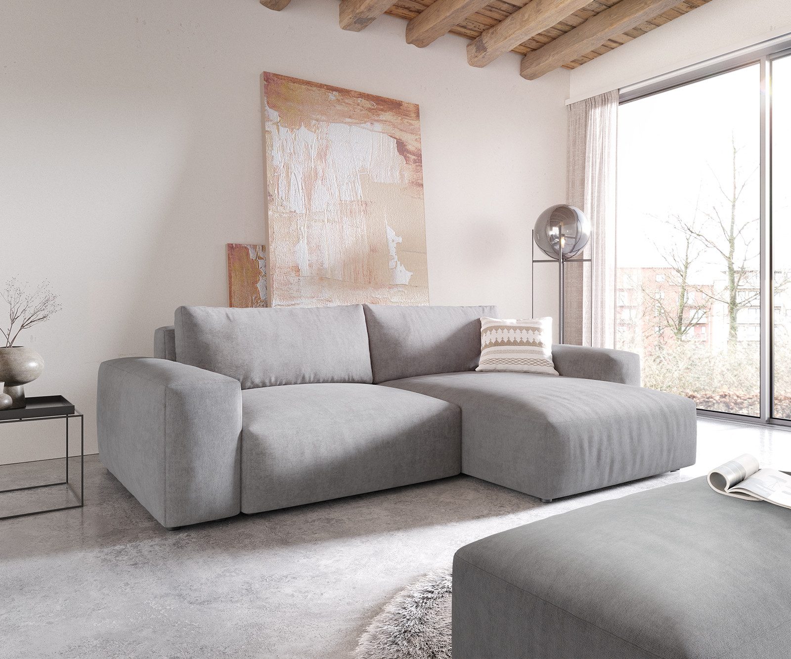 DELIFE Ecksofa Lanzo, XL Mikrofaser Grau günstig online kaufen