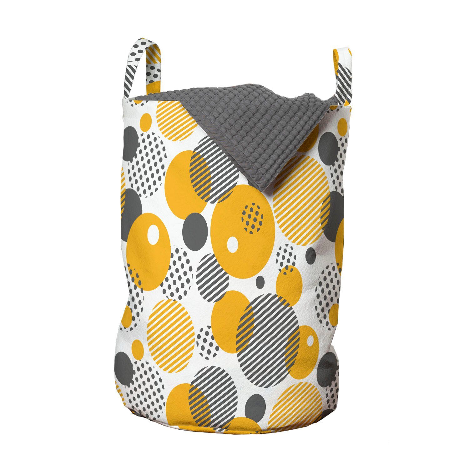Abakuhaus Wäschesäckchen Wäschekorb mit Griffen Kordelzugverschluss für Waschsalons, grau Gelb Punkte in den Kreisen Grafik | Wäschesäcke