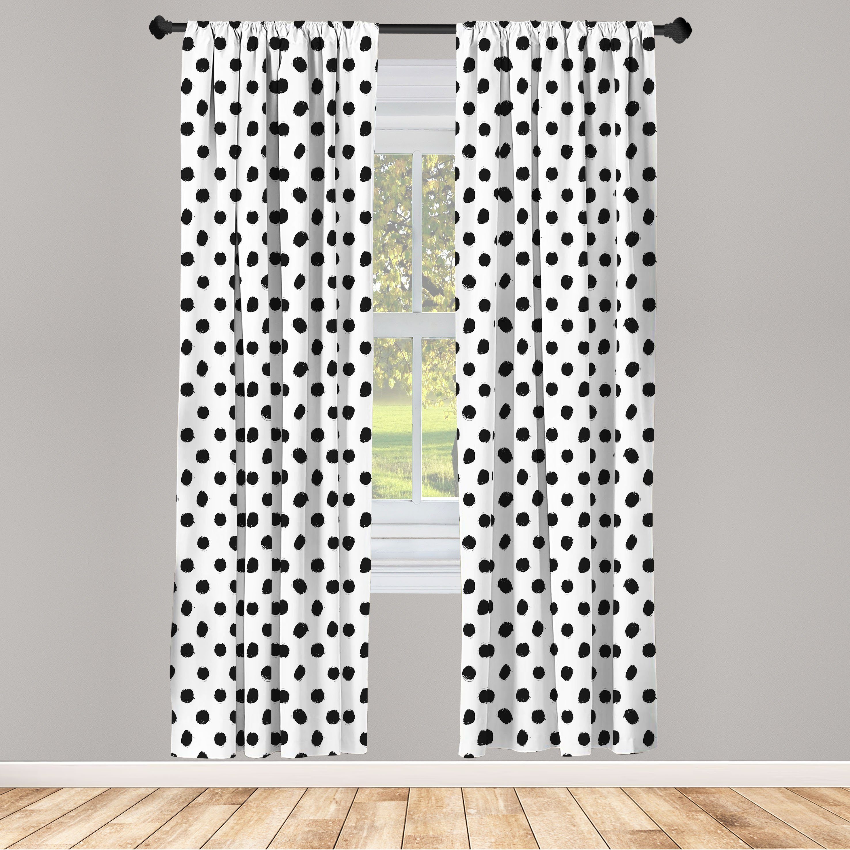 Gardine Vorhang für Wohnzimmer Schlafzimmer Dekor, Abakuhaus, Microfaser, Grunge Hand gezeichnet Trübe Tupfen