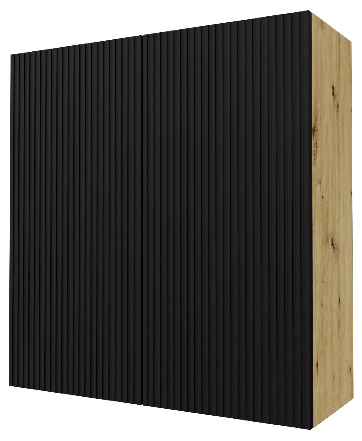 Feldmann-Wohnen Klapphängeschrank Avellino (W4/90, 2-türig, 3 Einlegeböden, mit Soft-Close-Funktion, 1-St., Fronten hochwertig lackiert, mit Einfräsungen in Lamellen-Optik) 90x32,5x96cm Eiche Artisan schwarz matt 2-türig