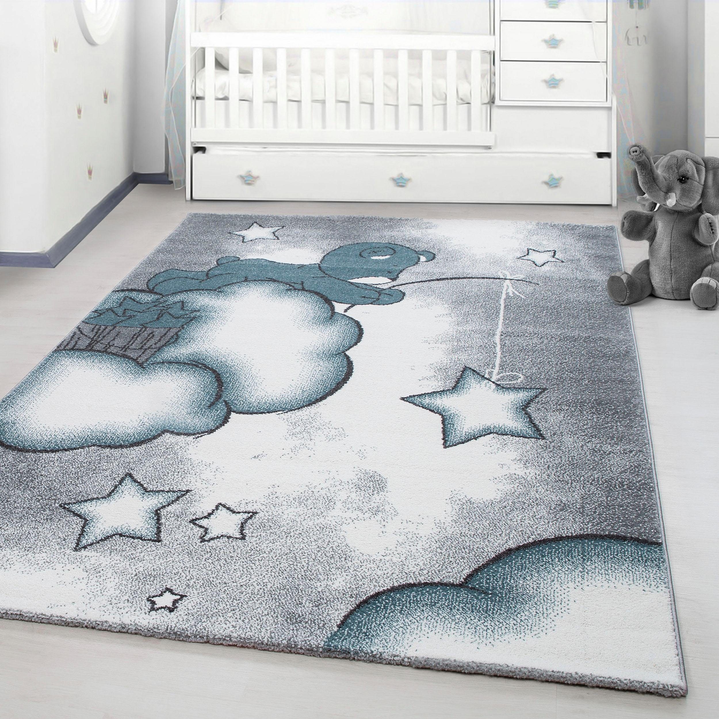 Ayyildiz Teppiche Kinderteppich Kids 580, auch in rund erhältlich, rechteckig, Höhe: 12 mm, auch in rund, Teddybär, Sterne Design, Kurzflor