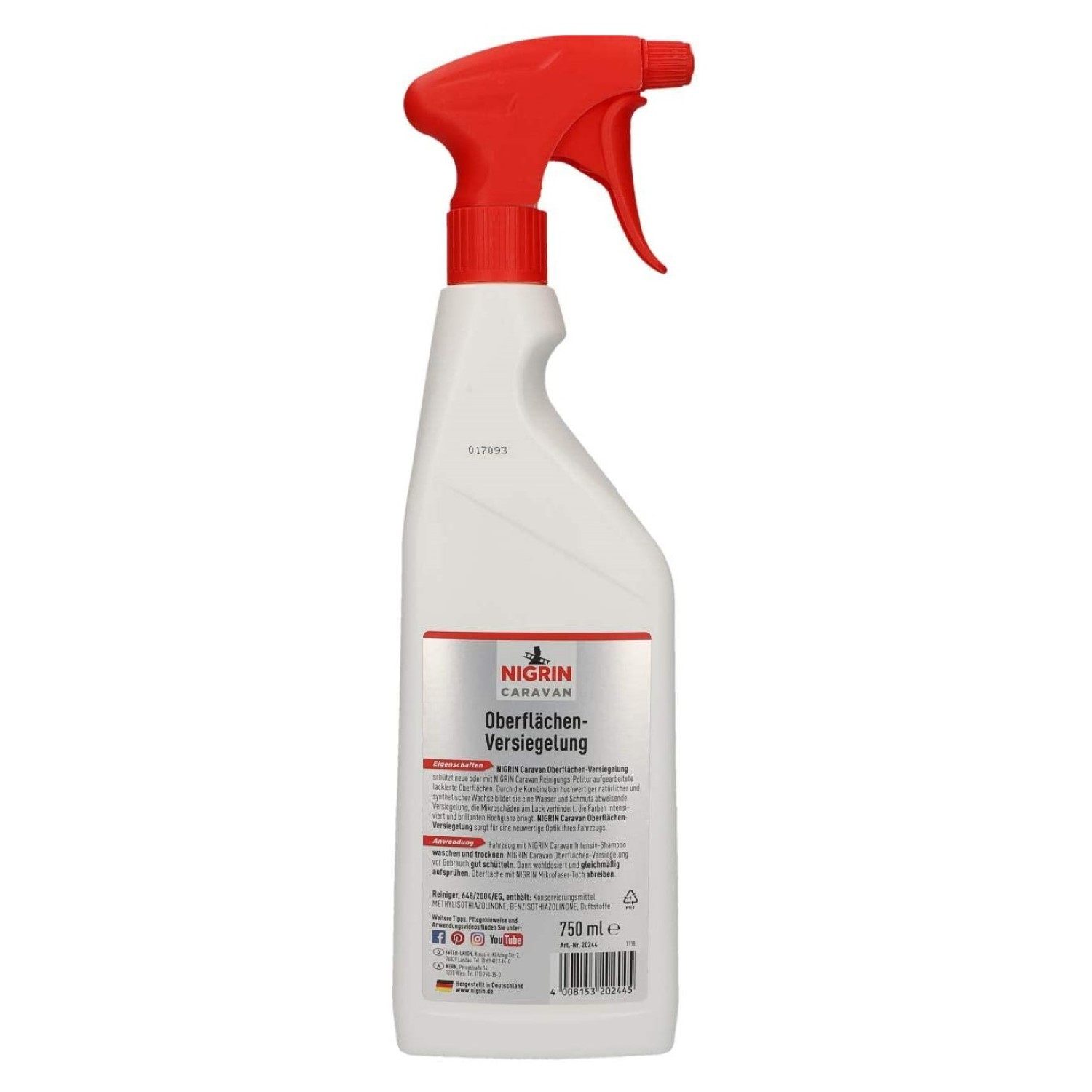 NIGRIN Caravan Oberflächen-Versiegelung Pflege 750ml Auto-Reinigungsmittel (1-St. 1x 750ml Flasche Tiefen-Pflege Wohnmobil Camper Wohnwagen Glas Acryl Plexy Lack Gummi)