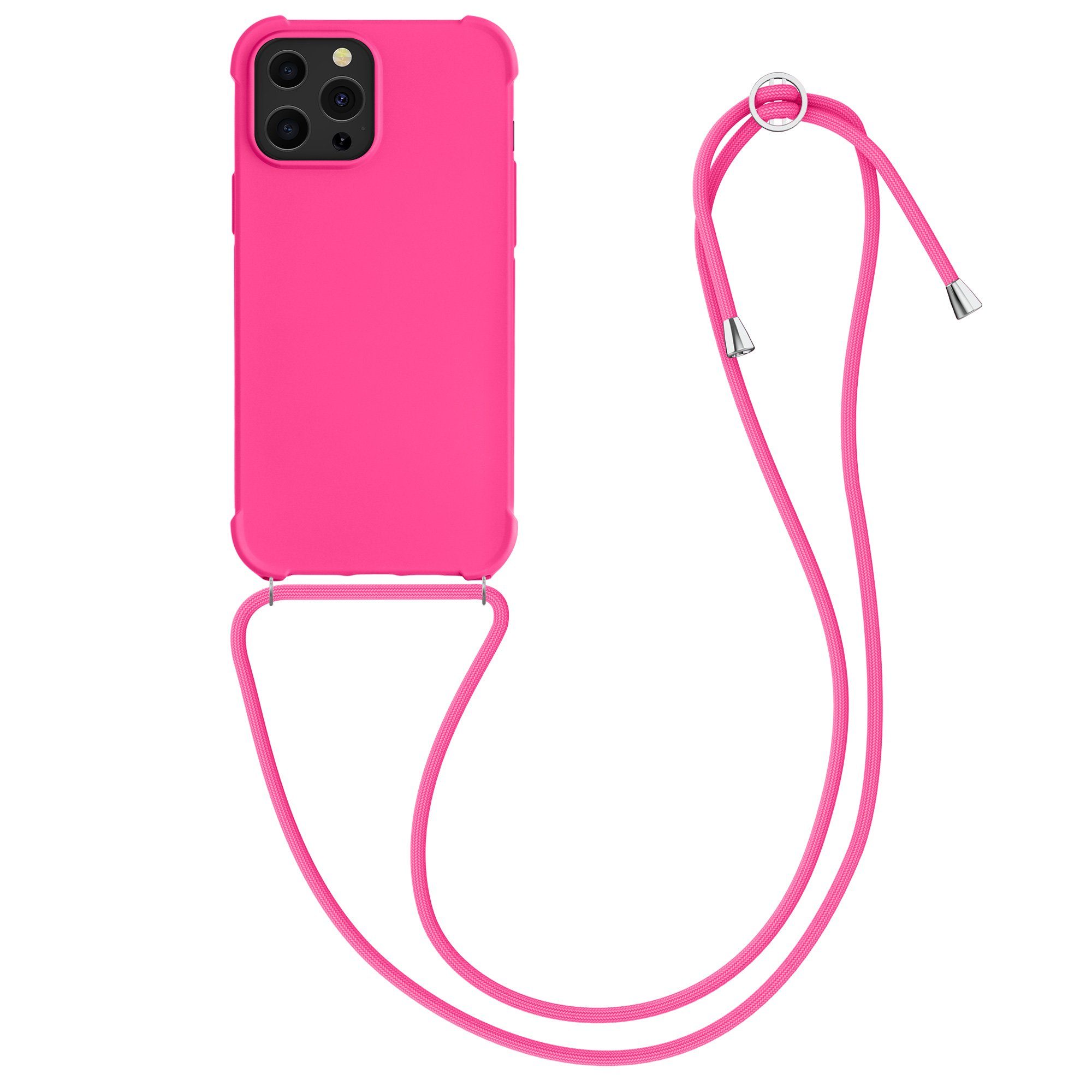 kwmobile Etui Hülle für Apple iPhone 13 Pro Max, mit Metall Kette zum Umhängen - Silikon Handy Cover Case Schutzhülle