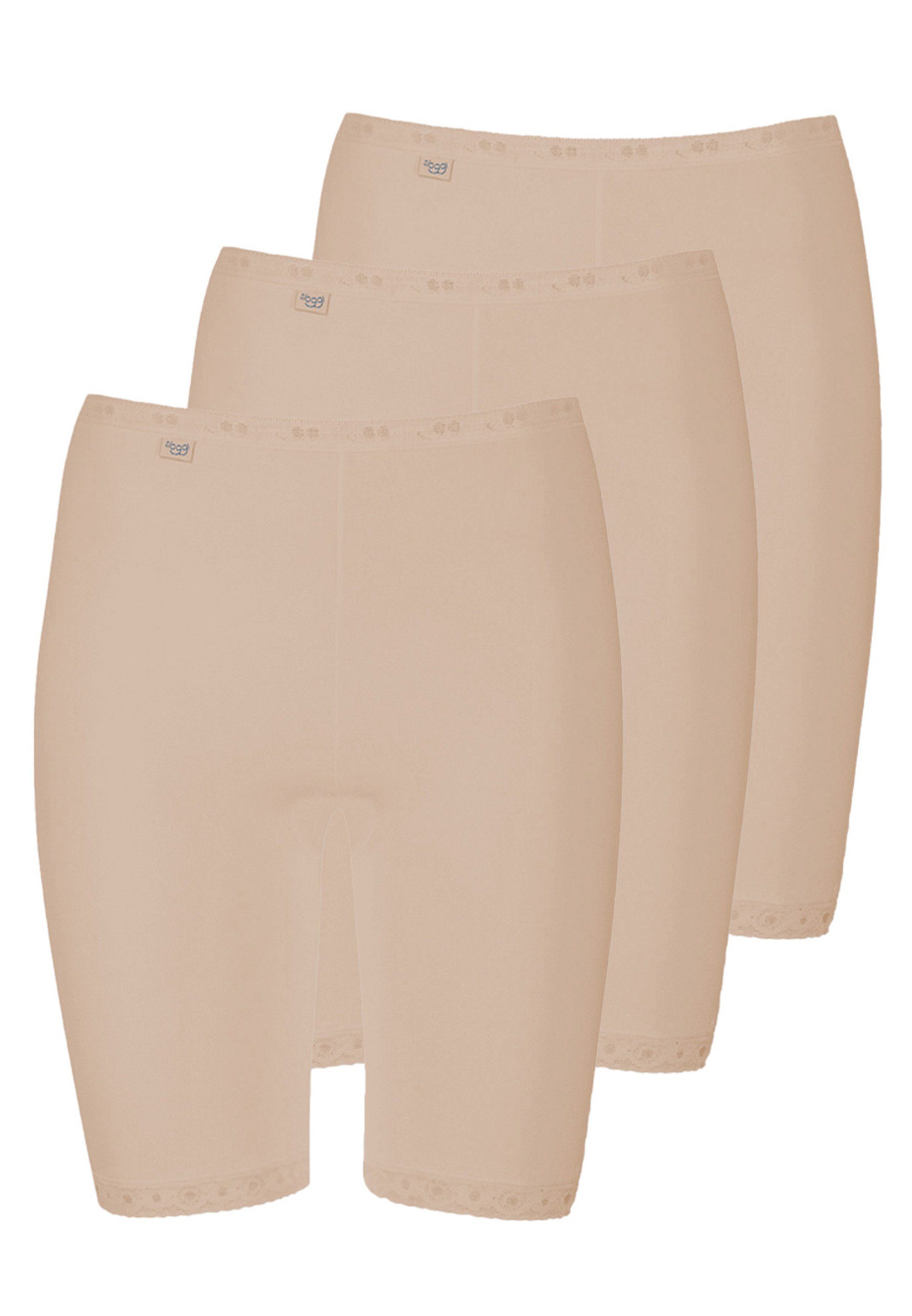 Sloggi Lange Unterhose 3er Pack Basic+ (Spar-Set, 3-St) Long Slip - Baumwolle - Longshort mit weichen Nähten Hellbeige