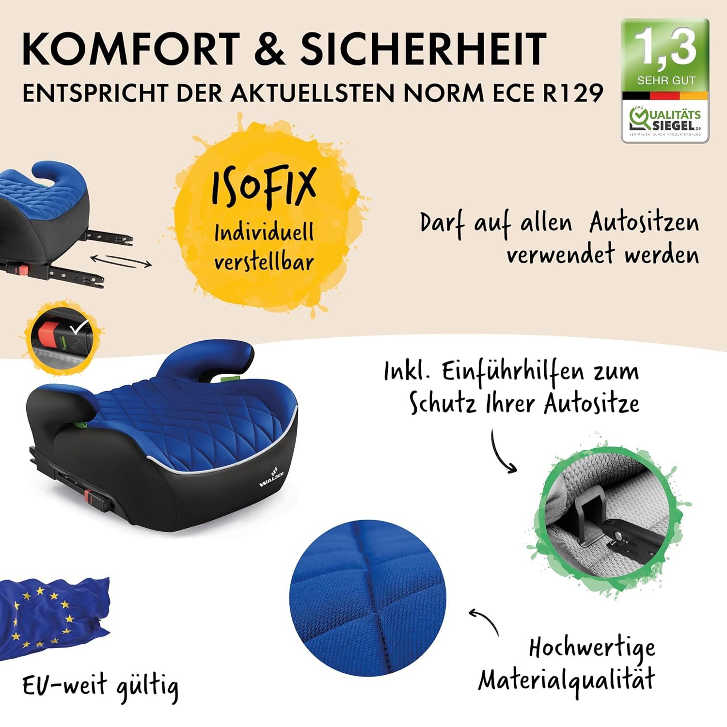 WALSER Autokindersitz WALSER Kindersitzerhöhung Andy ISOFIX Hartschale ab 4-10 Jahre, ab: 4 Jahre, bis: 10 Jahre, (1 Stück, 1-tlg)