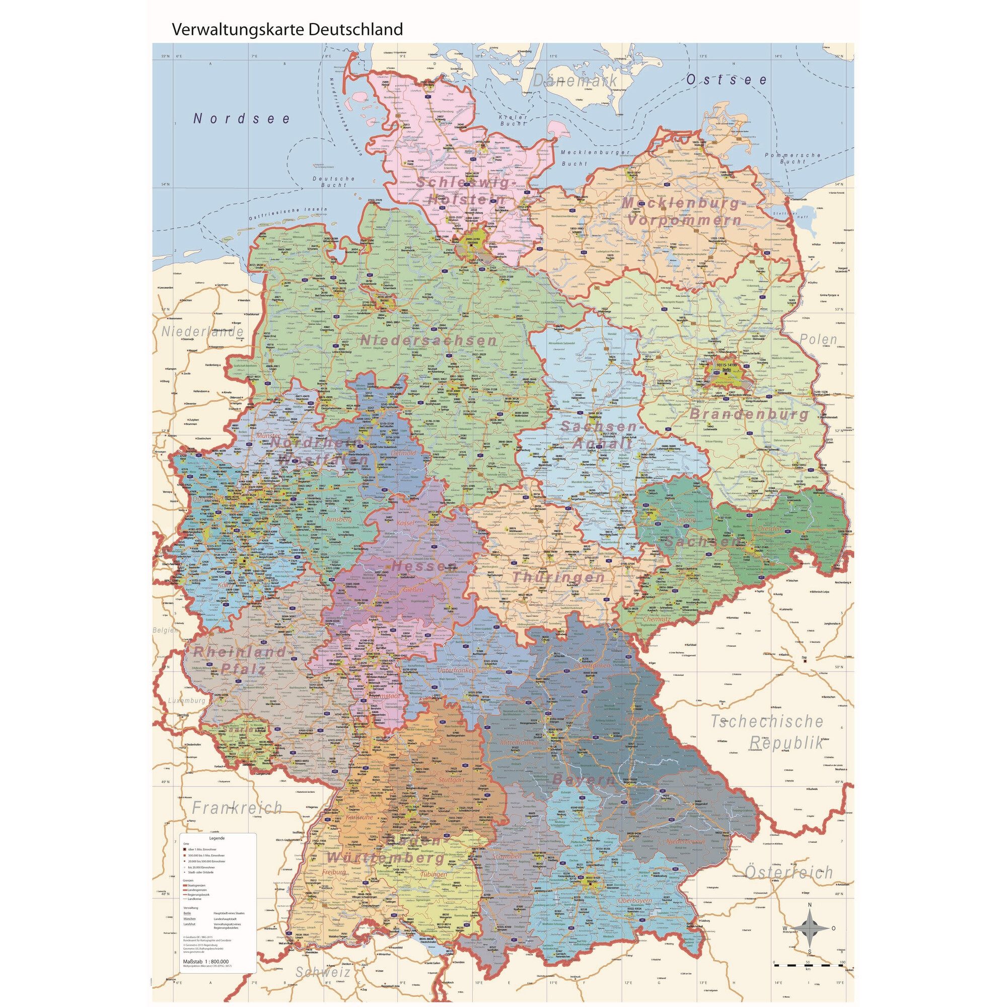 GeoMetro Wandbild GeoMetro Landkarte Verwaltungskarte Deutschland politisch (84 x 114