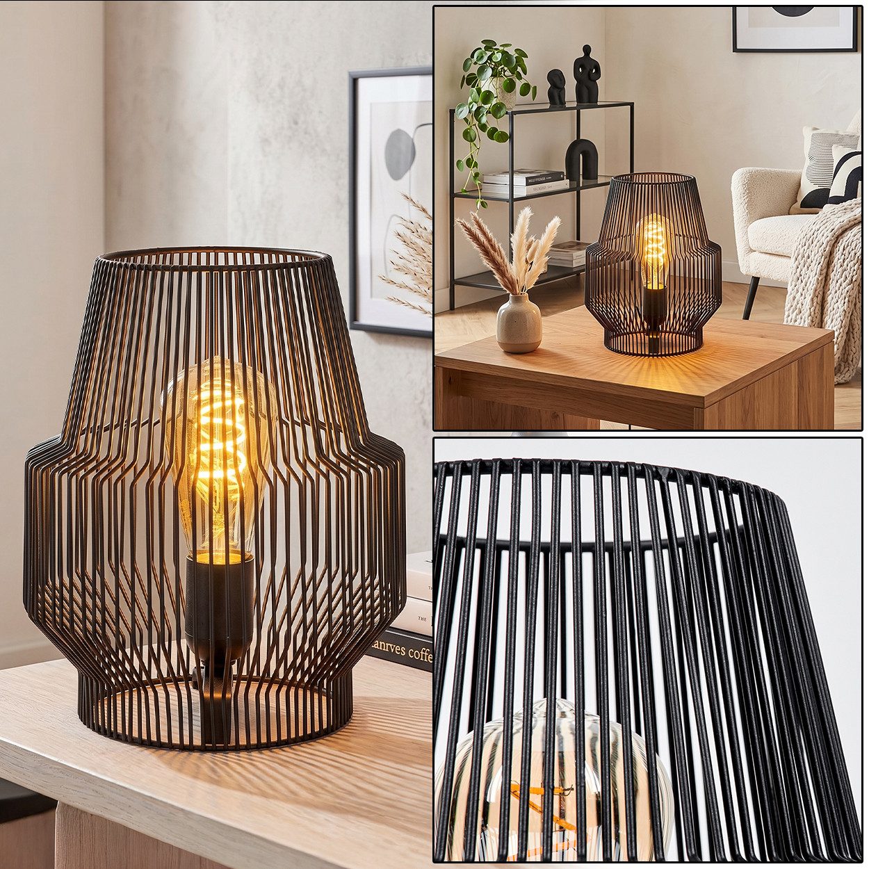 hofstein Tischleuchte moderne Tischlampe aus Metall in Schwarz, ohne Leuchtmittel, Nachttischlampe An-/Ausschalter, Lichteffekt, 1xE27, ohne Leuchtmittel