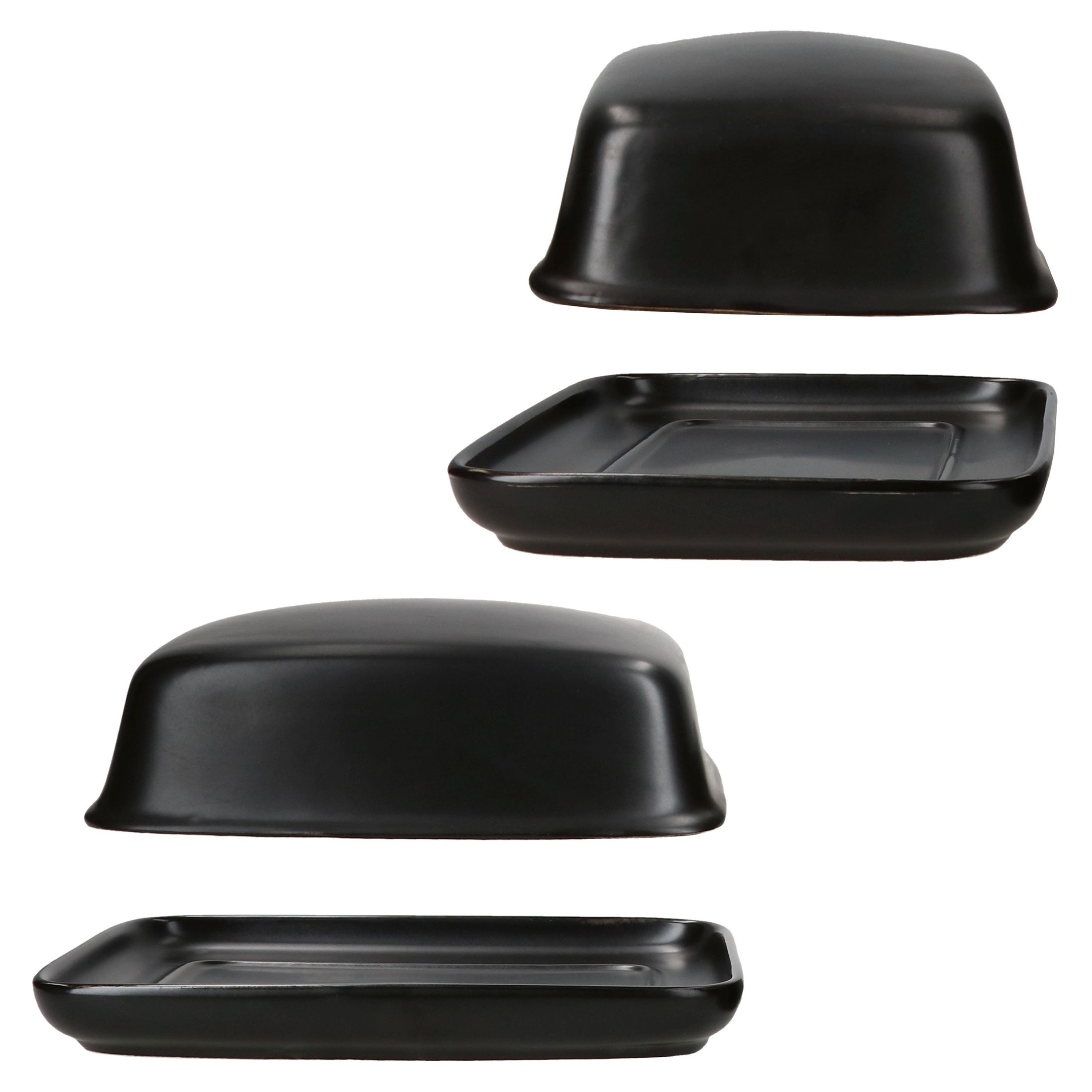 MamboCat Butterdose Runa Butterdose mit Deckel schwarz für 250g Butter-Schale Glocke, Steingut