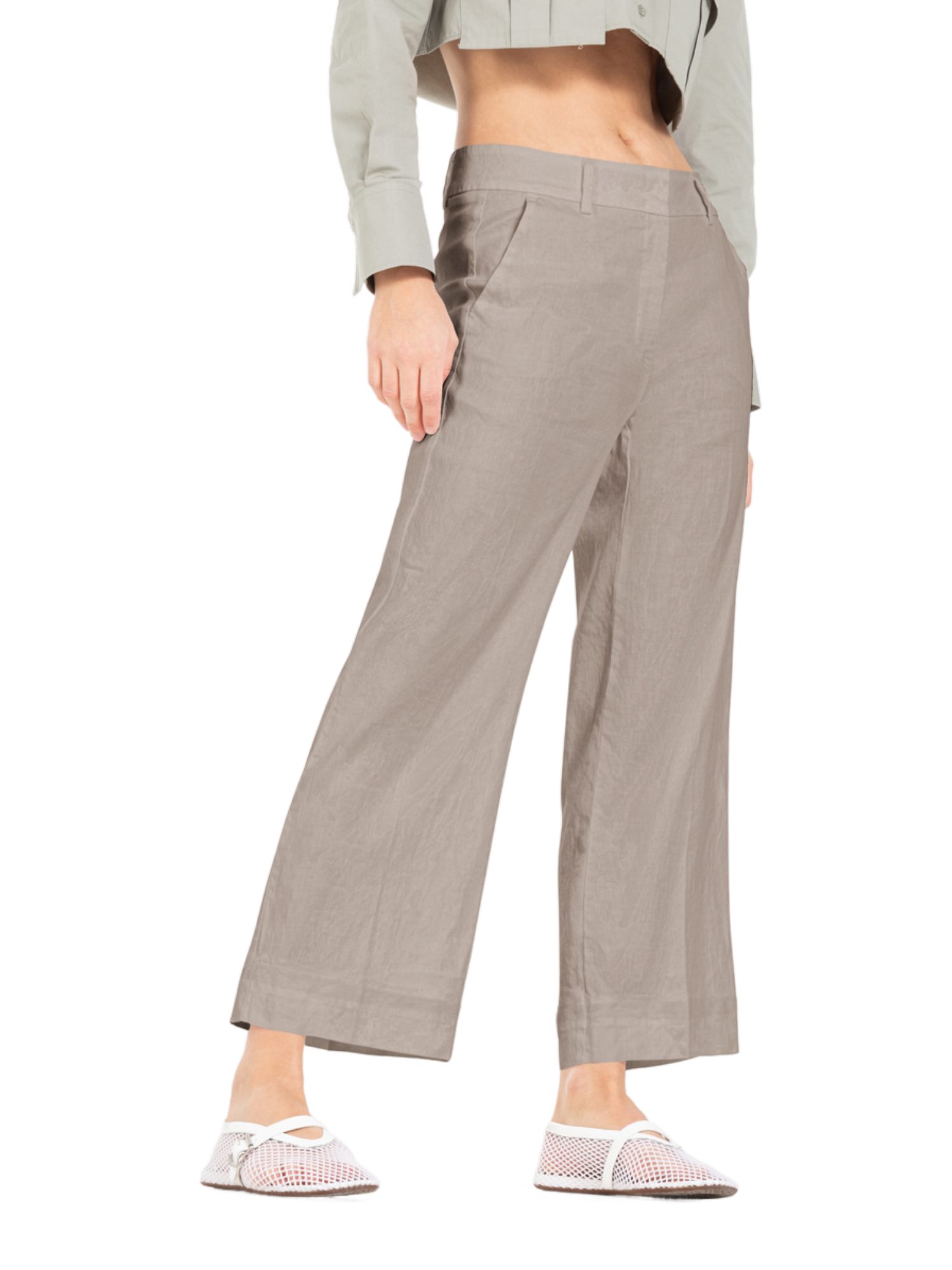 Cambio Stoffhose natur, Casual, Leinen, Unifarben, Wide Leg, Mittel
