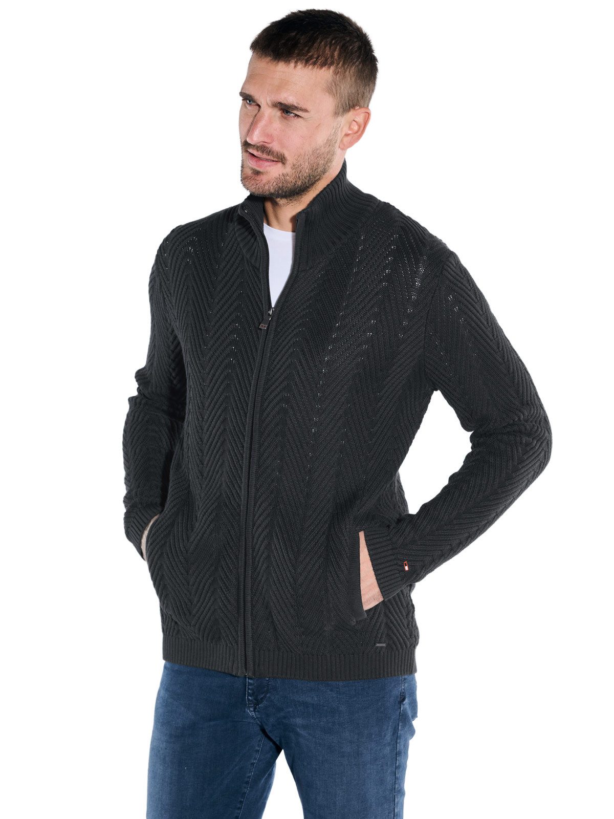 Cardigan emilio adani Herren Cardigan strukturiert, Schwarz
