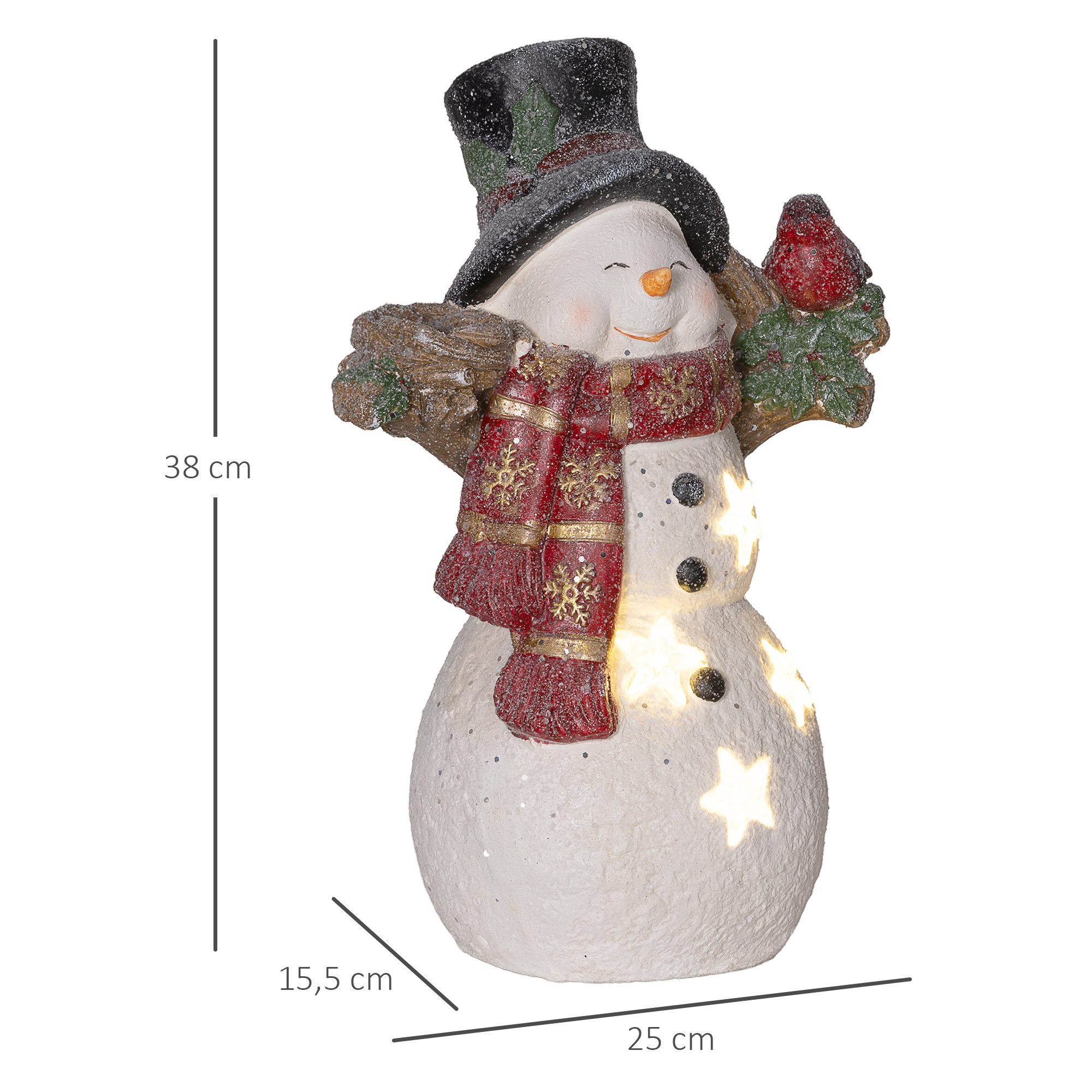 HOMCOM Weihnachtsfigur Schneemann mit Vögel, 38 cm, mit LED-Licht (Weihnachtsdeko Figur, 1 St., Dekofigur), Weihnachten, für In- und Outdoor