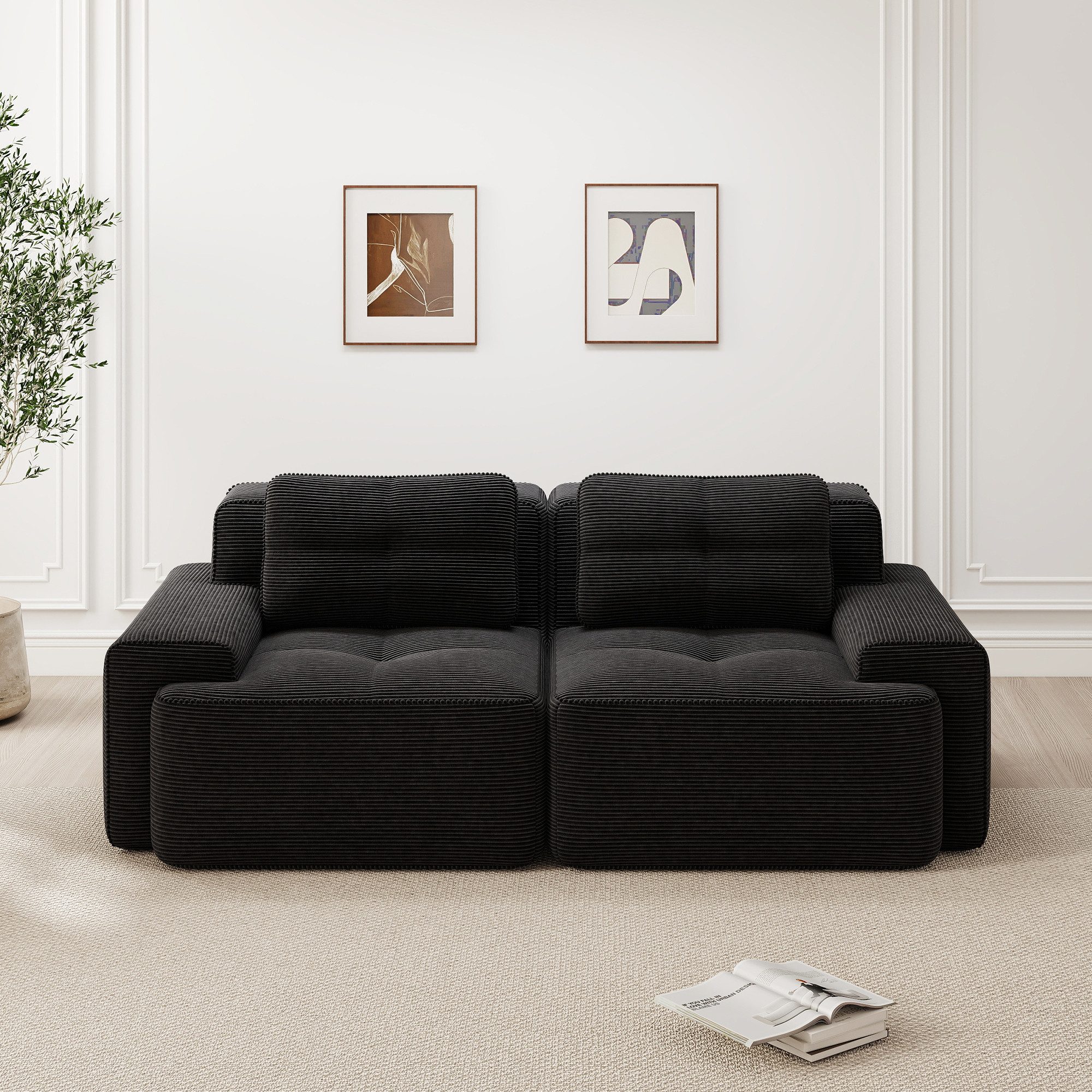 Odikalo Sofa Boneless Modulares Sofa kombinierbar Polstersofa Schlafsofa, Boneless Modular Sofa, modernes Sofa für Wohnzimmer mit Tiefsitz, bequemes Corduroy-Cl – Bild 3 von 5