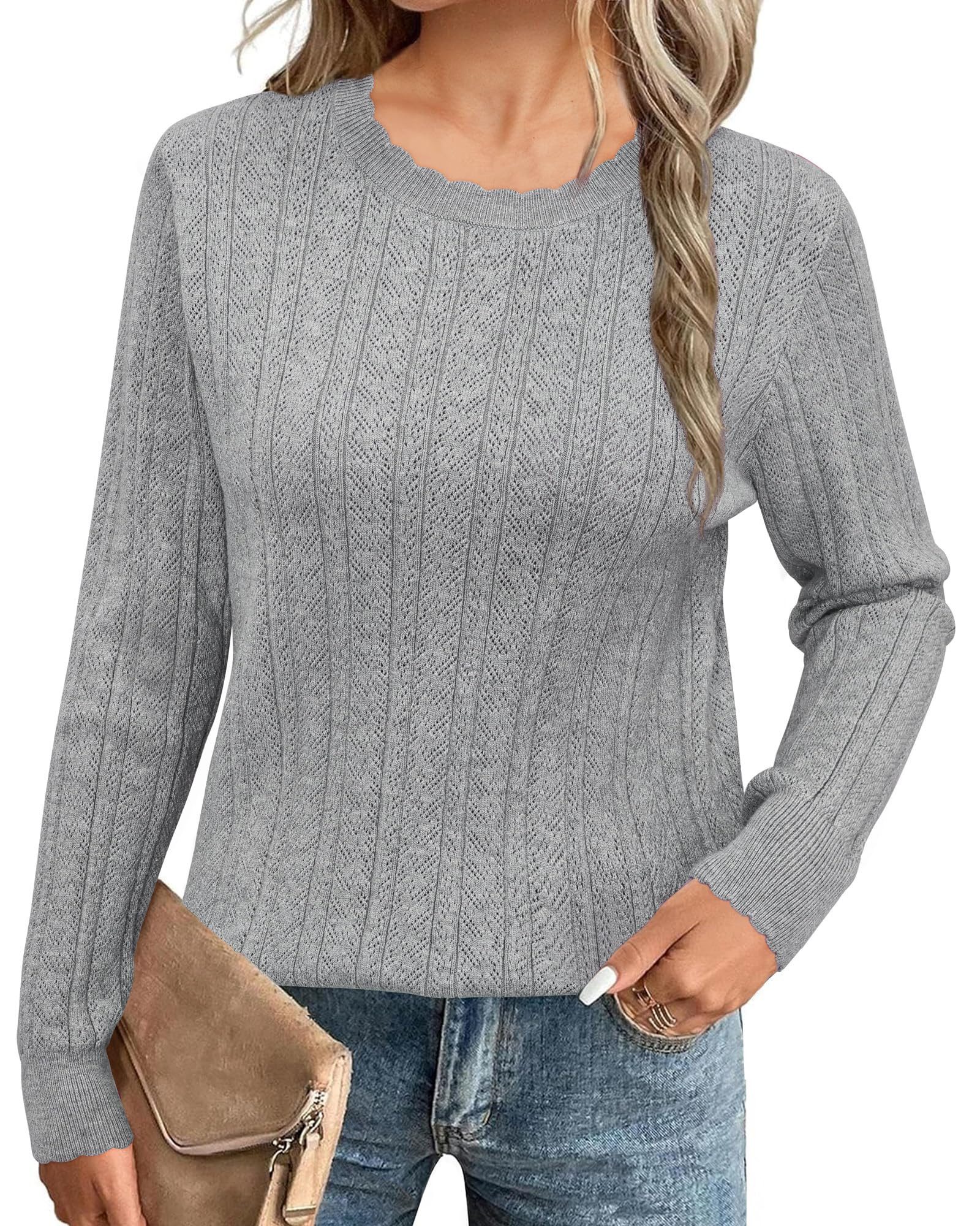 Arach&Cloz Strickpullover Damen Pullover Langarm Strickpullover Lässige Blusen mit Rundhalsausschnitt