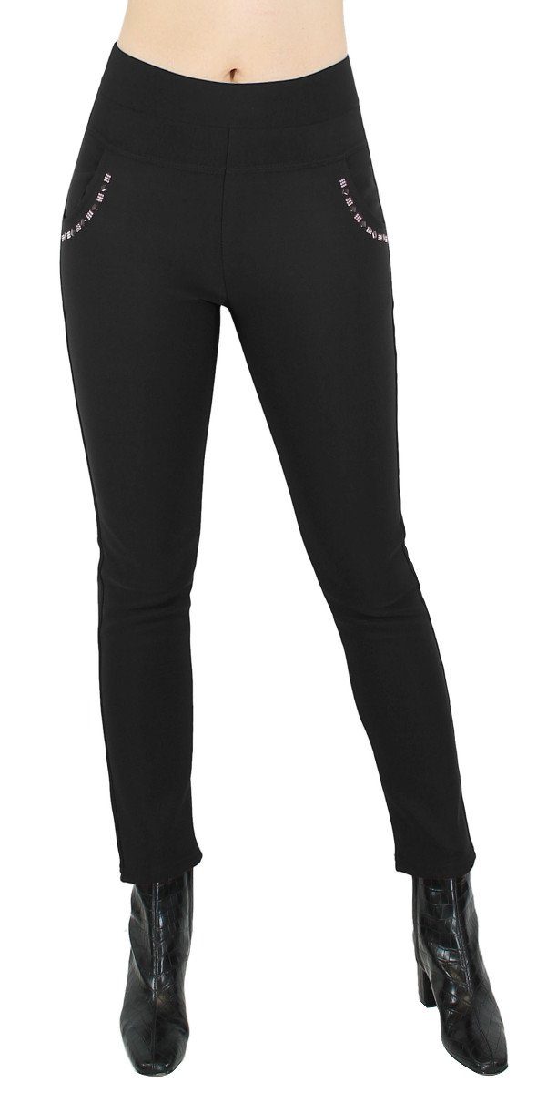 dy_mode Thermohose Damen Thermo Hose gefüttert mit Innen-Fleece & Taschen Winterhose in Unifarbe, mit Innenfutter, mit elastischem Bund TDH202-Schwarz