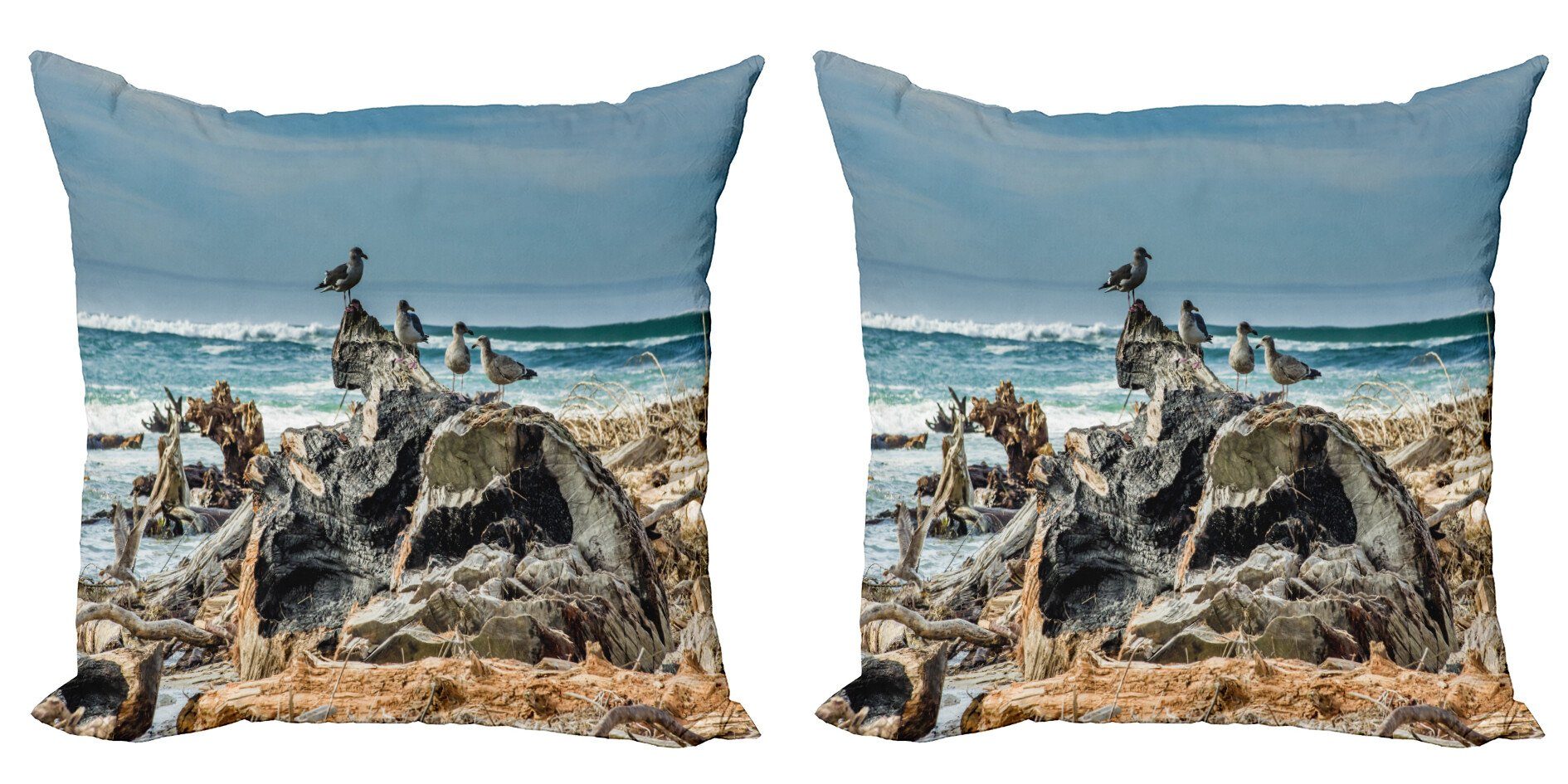 Doppelseitiger Digital Kissenbezüge (2 Modern Abakuhaus Seagull Digitaldruck, Schwemmholz Stück), Accent Shore