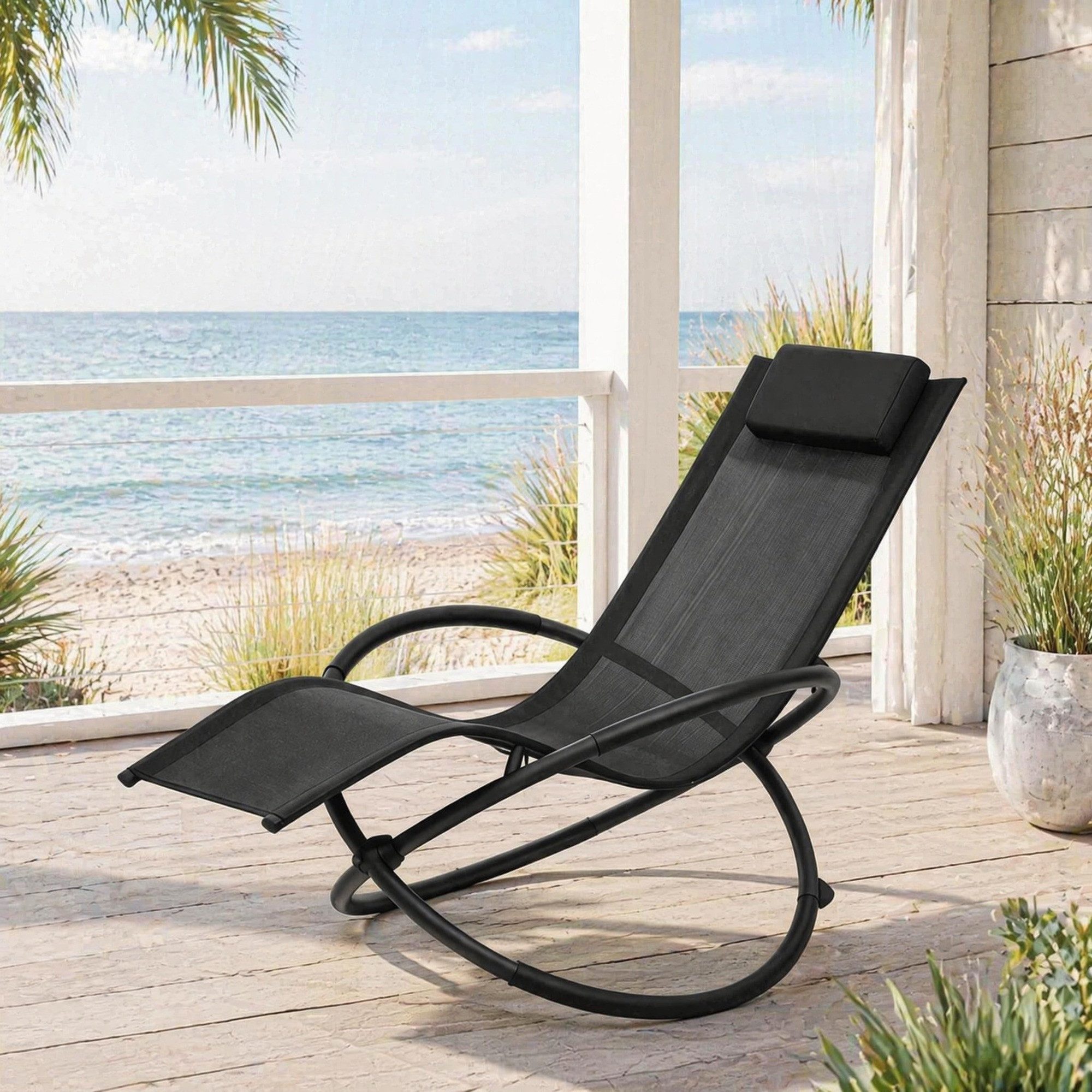CHICFURN Schaukelstuhl Eleganter Sessel mit Schaukelfunktion und Rückenlehne (Packung, 1 St), Sonnenliegenstuhl für Entspannung im Innen- und Außenbereich